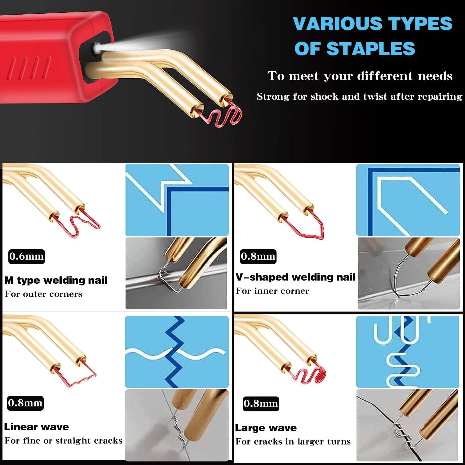 Upgraded Plastic Welder with 1000PCS Staples, Hot Stapler, Car Bumper Repair Kit, Welding Gun, Plier, Knife and Portable Toolbox (Red)