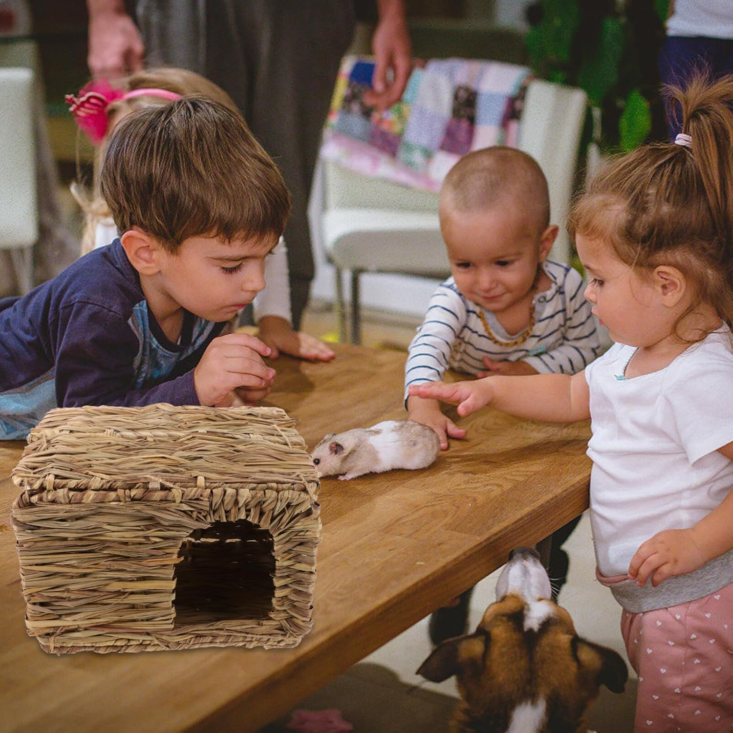 Milisten Grass Bunny House, Woven Animal Hut Rabbit Nest Bunny Straw Woven House Rabbit Bed for Rabbits Hamster image number 1