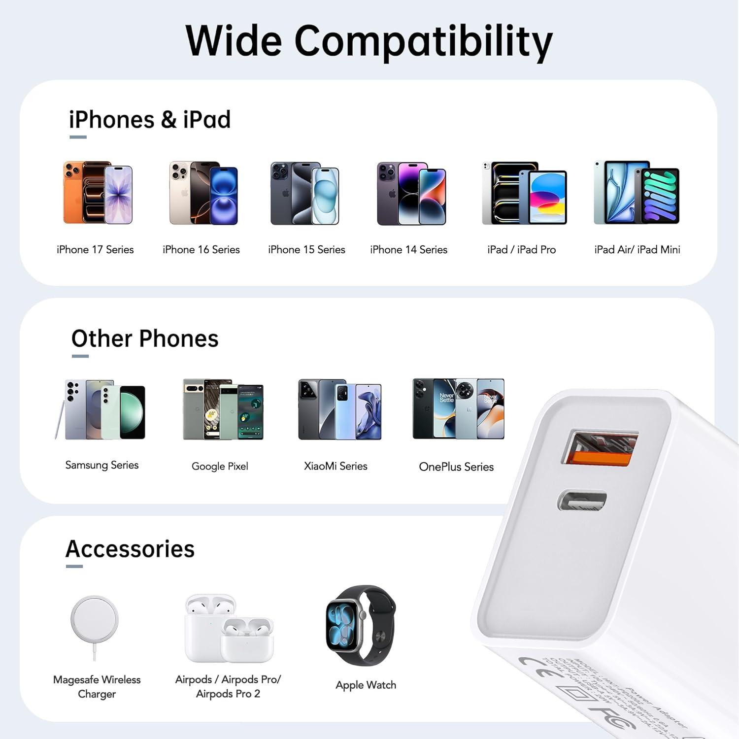 [3 Pack] 20W USB C Fast Charger, 2-Port PD USB C and USB a QC3.0 Fast Charging Wall Charger Plug, USB Adapter Au-Plug for Ipad Iphone 17 16 15 14 13 Pro Max Samsung Galaxy, Google Pixel, Motorola image number 5