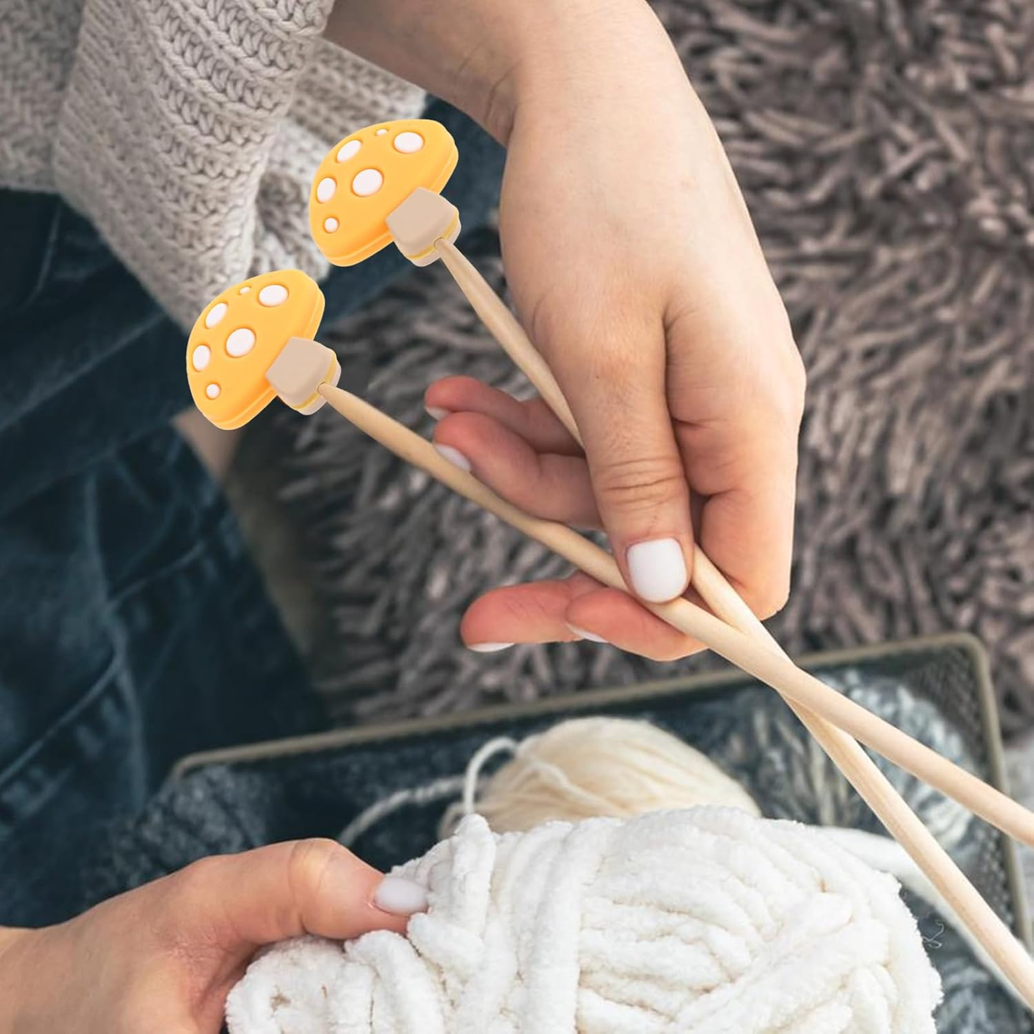 4Pcs Mushroom Stitch Stoppers Knitting Needle Point Protectors Cute Silicone Knitting Needles Cap Knit Needle Tip Hugger Needle Minder Sewing Gadgets for Beginners Knitting Craft DIY Quilting Art image number 4