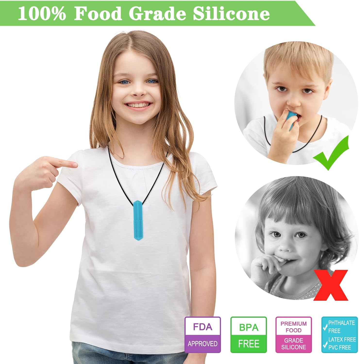 Chew Necklace for Sensory Kids & Adults: 4-Pack Silicone Chew Toys for Autism, ADHD, SPD, and Teething Relief