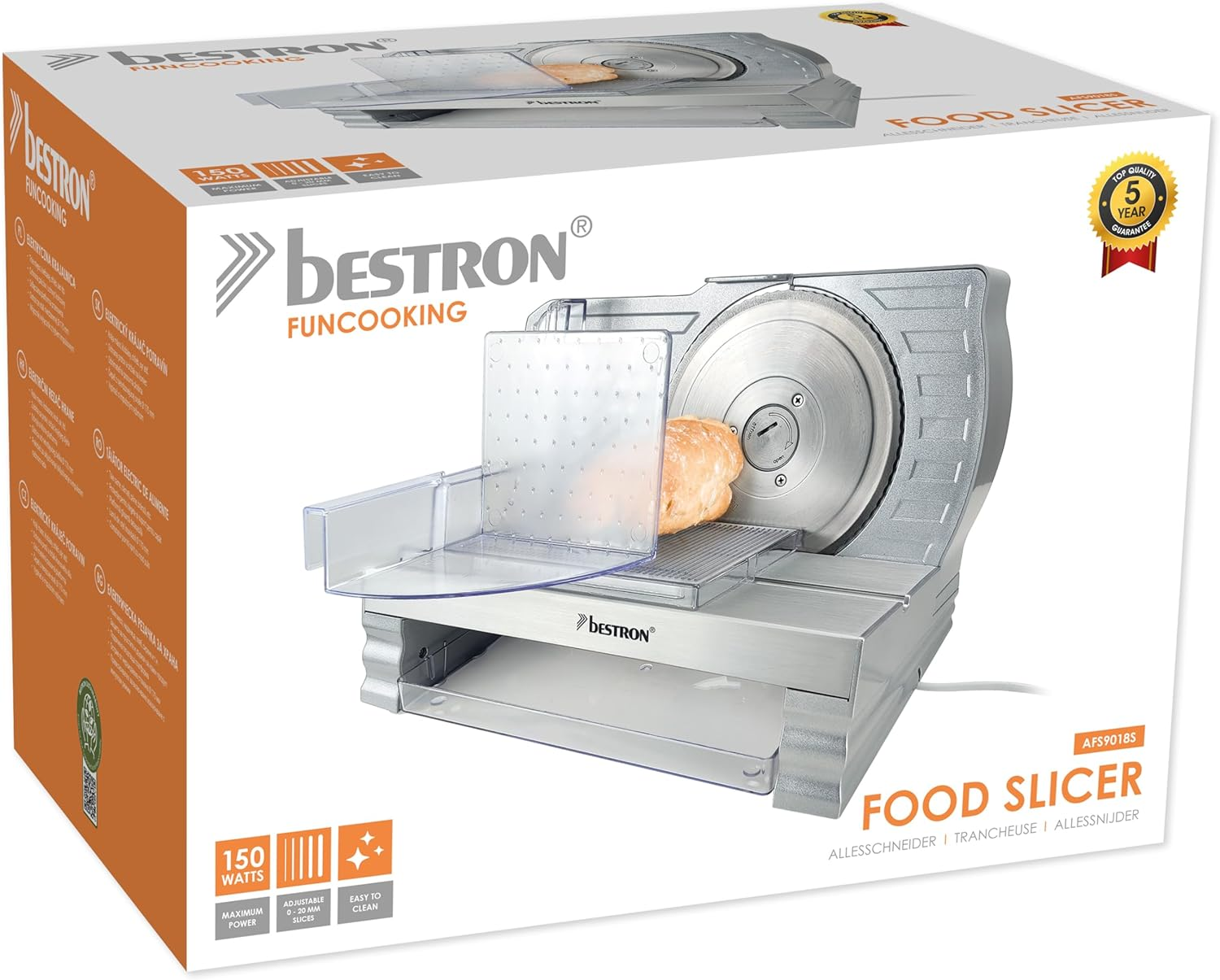 Bestron Bread Slicer with Stainless Steel RSG Blade, Made in Germany, Continuous Cutting Thickness Adjustment from 0 to 20 Mm, Cutter with Shift Button for Automatic and Manual Operation, image number 2