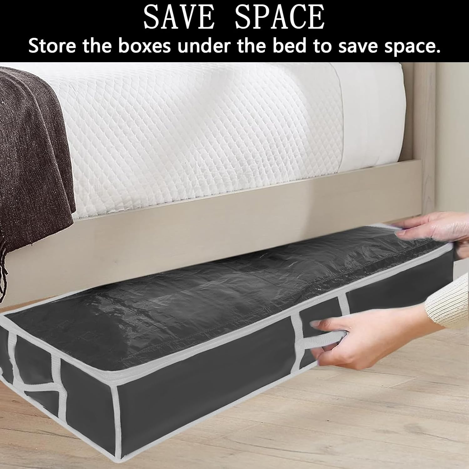 Wrapping Paper Storage Box, 104&times;36&times;16Cm Large Capacity Christmas Wrapping Paper Organizer Containers with Zipper Pockets, Foldable Gift Wrap Storage for Holiday Decorations (Black with Gray Trim) image number 4