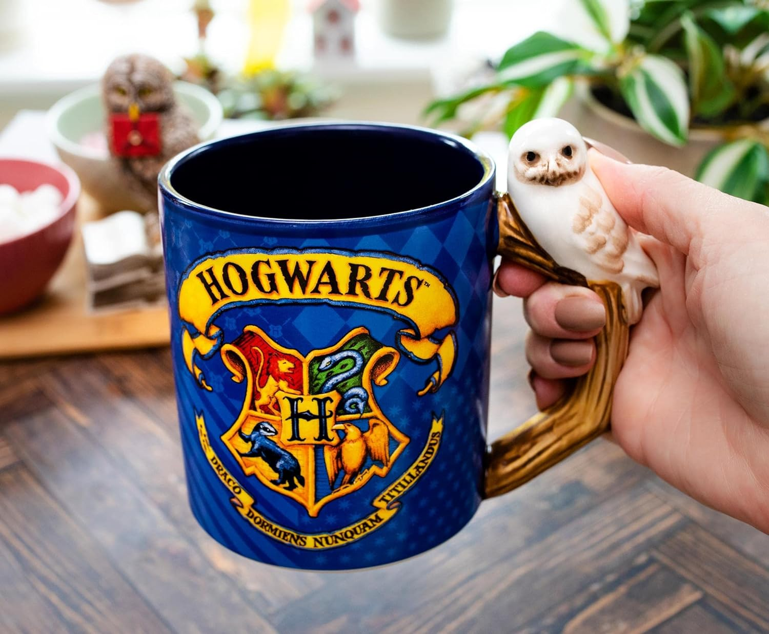 Silver Buffalo Harry Potter Hogwarts House Crest Sculpted Owl Handle Coffee Ceramic Mug, 1 Count (Pack of 1), Blue image number 6