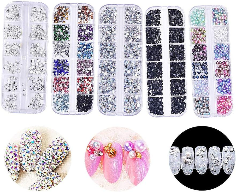 5 Boxes Nail Art Rhinestones Crystals round Beads Nail Crystal for Nails Decoration Makeup Clothes image number 1
