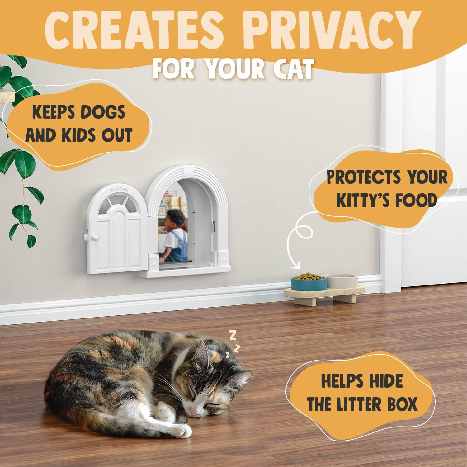 Large Cat Door for Wall Interior, Stylish & Functional Pet Door, No Training Needed Easy DIY Installation, No-Flap, Perfect for Privacy & Safety, Spacious, Fits Cats up to 20 Lbs image number 1