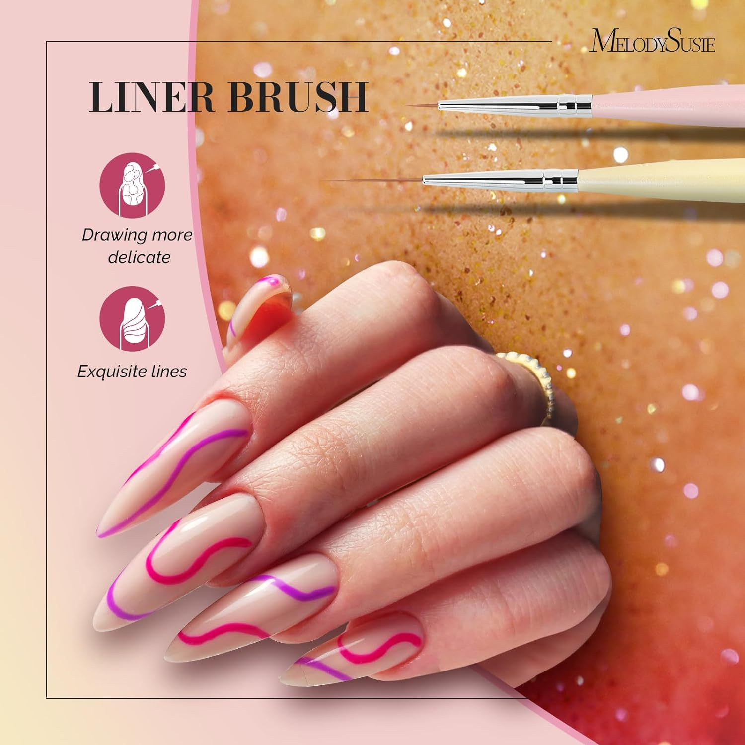 Melodysusie Nail Art Brushes Set,6Pcs Nail Art Design Pen Painting Tools with Extension Gel Brush, Polish Brush, Builder Brush,Liner Brush, Carved Brush, and Dotting Pen for Home DIY Salon Use image number 5