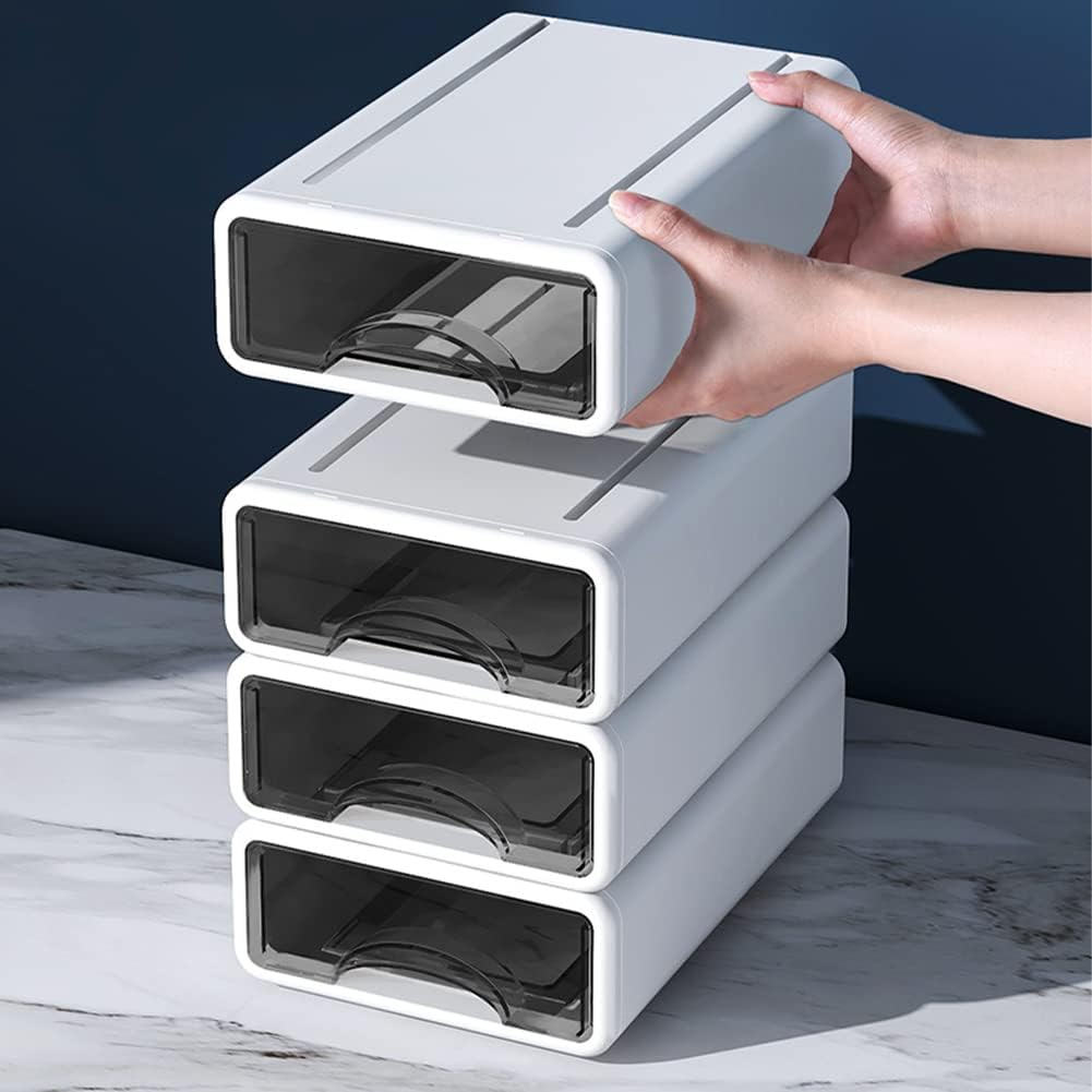 Desk Storage Box Stackable Desktop Storage Drawers for Stationery Supplies, Plastic Desk Organizer Desk Supplies Storage Organiser for Office, Dorm, Bathroom(4Pcs) image number 2