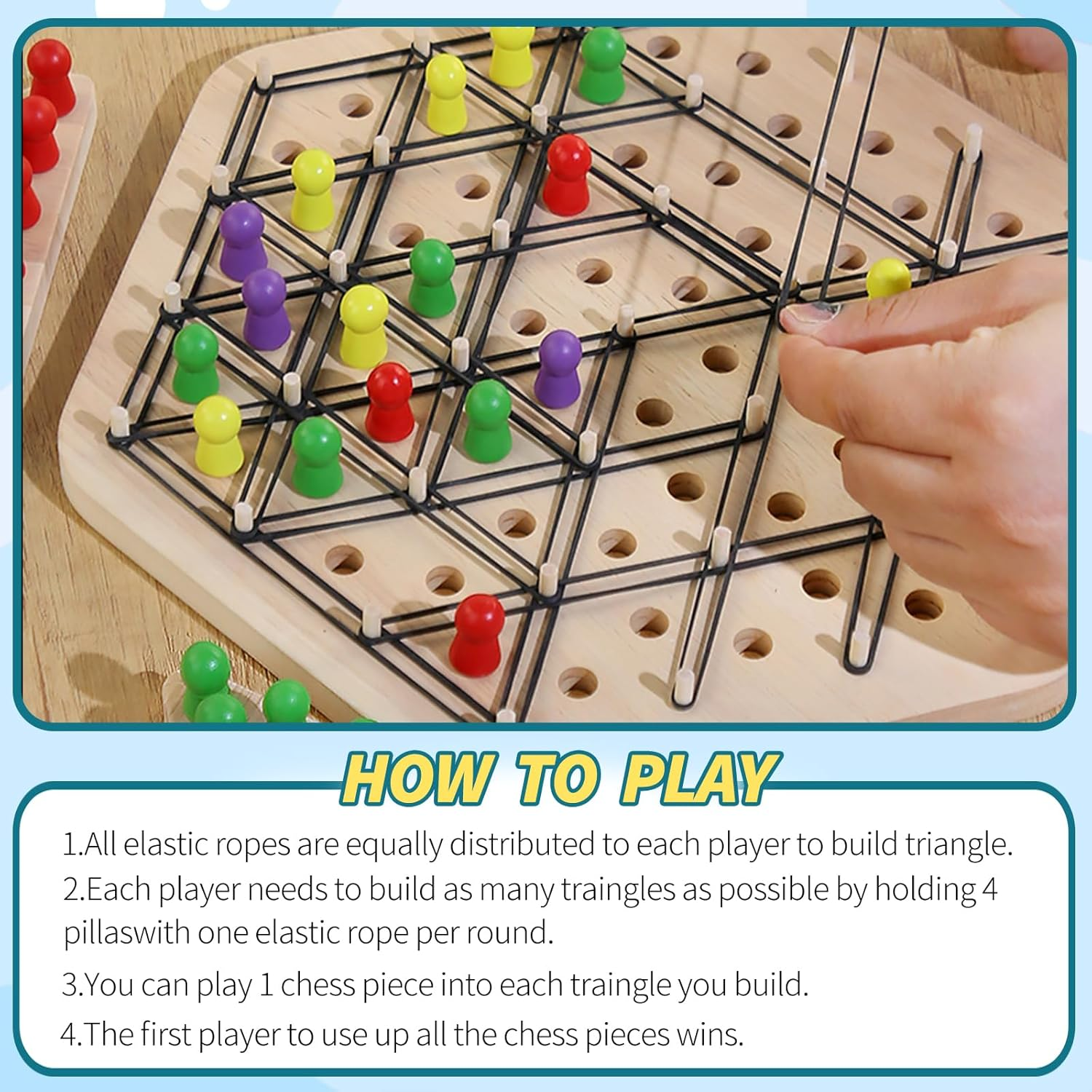 Chain Triangle Chess Game Wooden, Triggle Game for Kids and Adults, Multiplayer Puzzle Game, 2 to 4 Players image number 3
