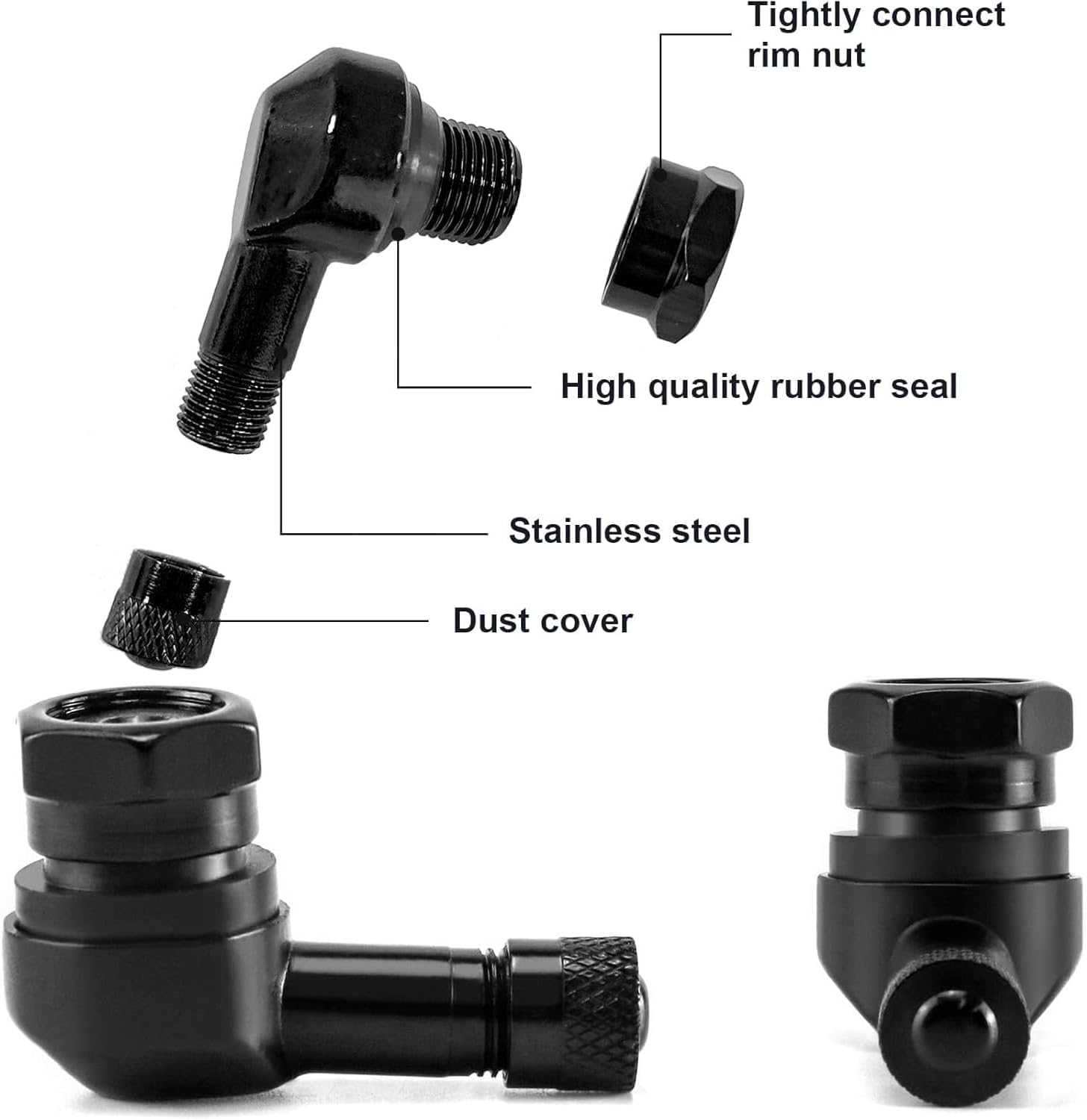 2PCS CNC Motorcycle Tire Valve Stems, 90 Degree Aluminum Alloy Valve Air Stems for 10 to 11.3 Mm Tubeless Tires, Rim Wheel Valve Angle with Rubber Seals for Most Motorcycles Bikes Scooters image number 6
