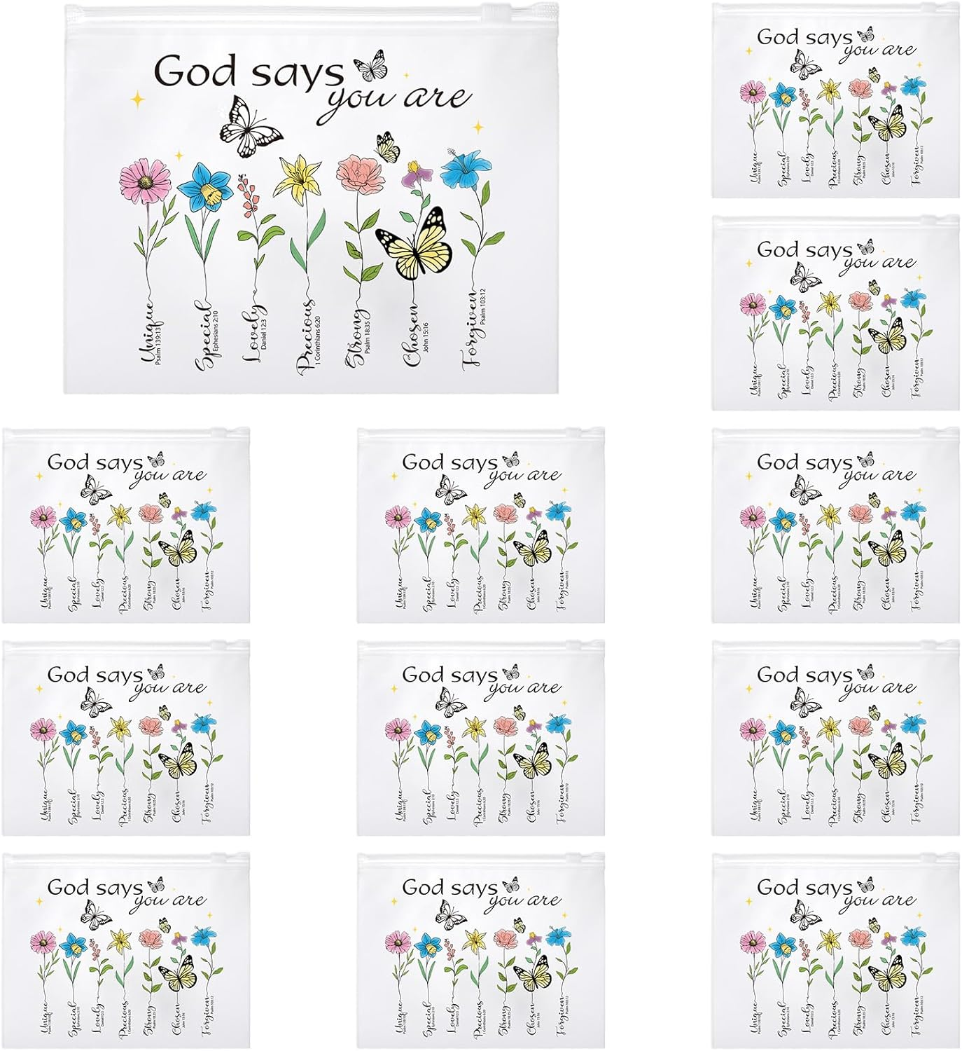 Wesiti 50 Pcs Rainbow Cosmetic Bag Inspirational Gifts Motivational Quotes Makeup Bag Bulk Waterproof Zippered Pouch for Women Girl Teacher Christmas Gift, Multicolor, God Says You Are image number 3