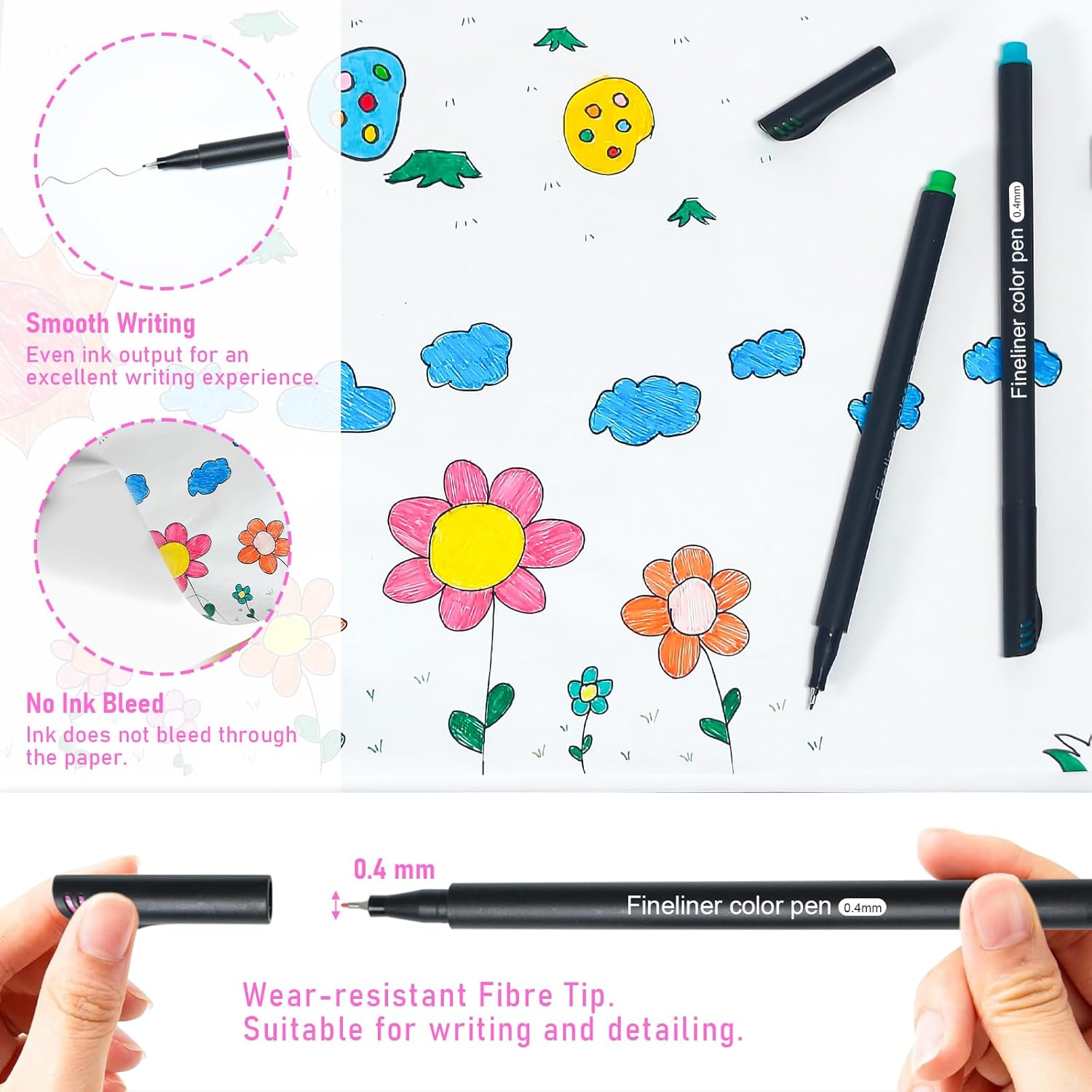 SAYEEC Fineliner Color Pen Set 24 Colors Fine Tip Pens 0.4Mm Journal Planner Pens Coloring Markers Water Based Drawing Sketching Writing Pen for Adult Coloring Book Taking Notes image number 4