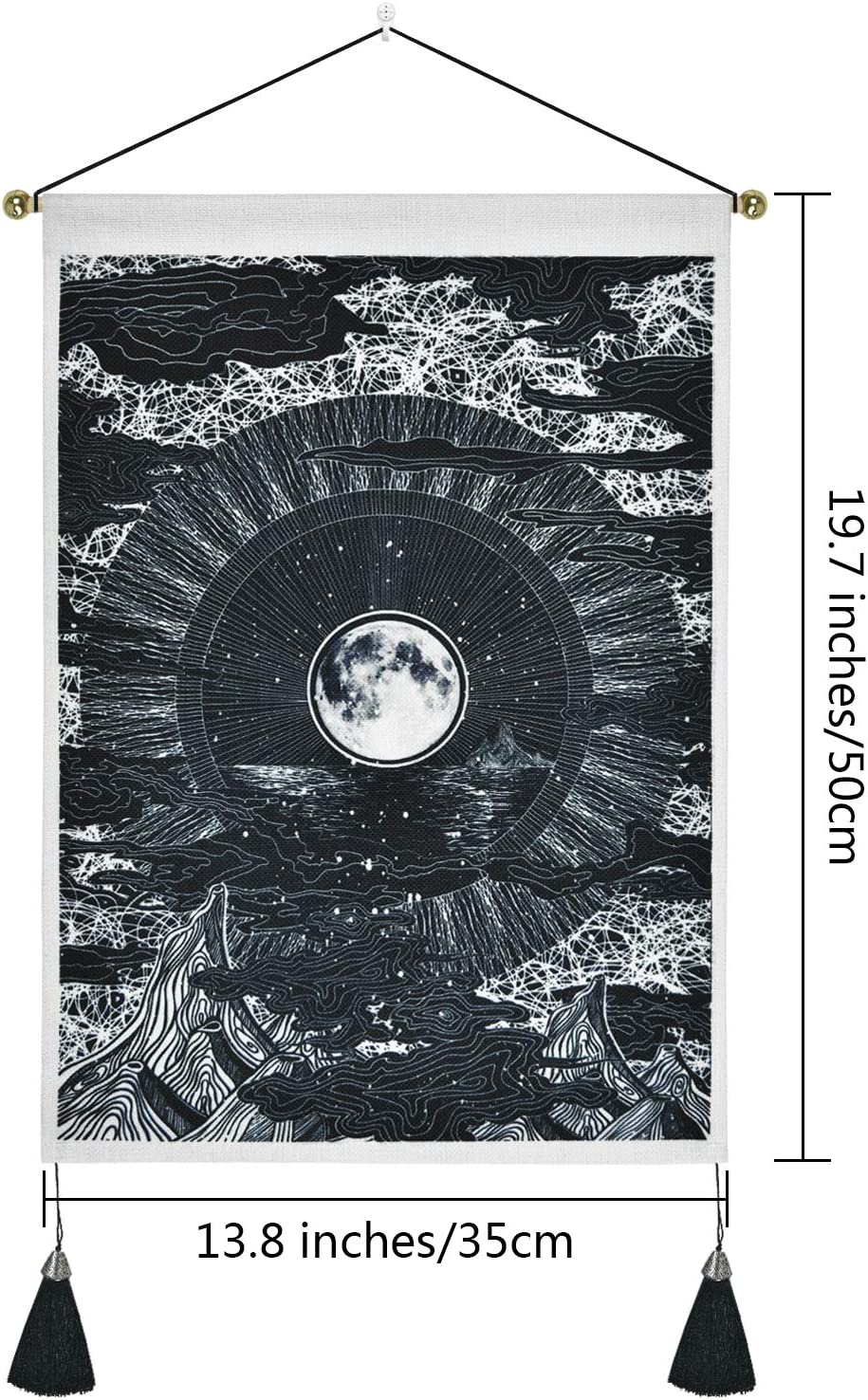 Pack of 2 Tapestry Moon and Star Tapestry Ocean Wave Tapestry Black and White Tapestries Mountain Tapestry Sunset Great Wave Tapestry Wall Hanging for Room (13.8 X 19.7 Inches) image number 1