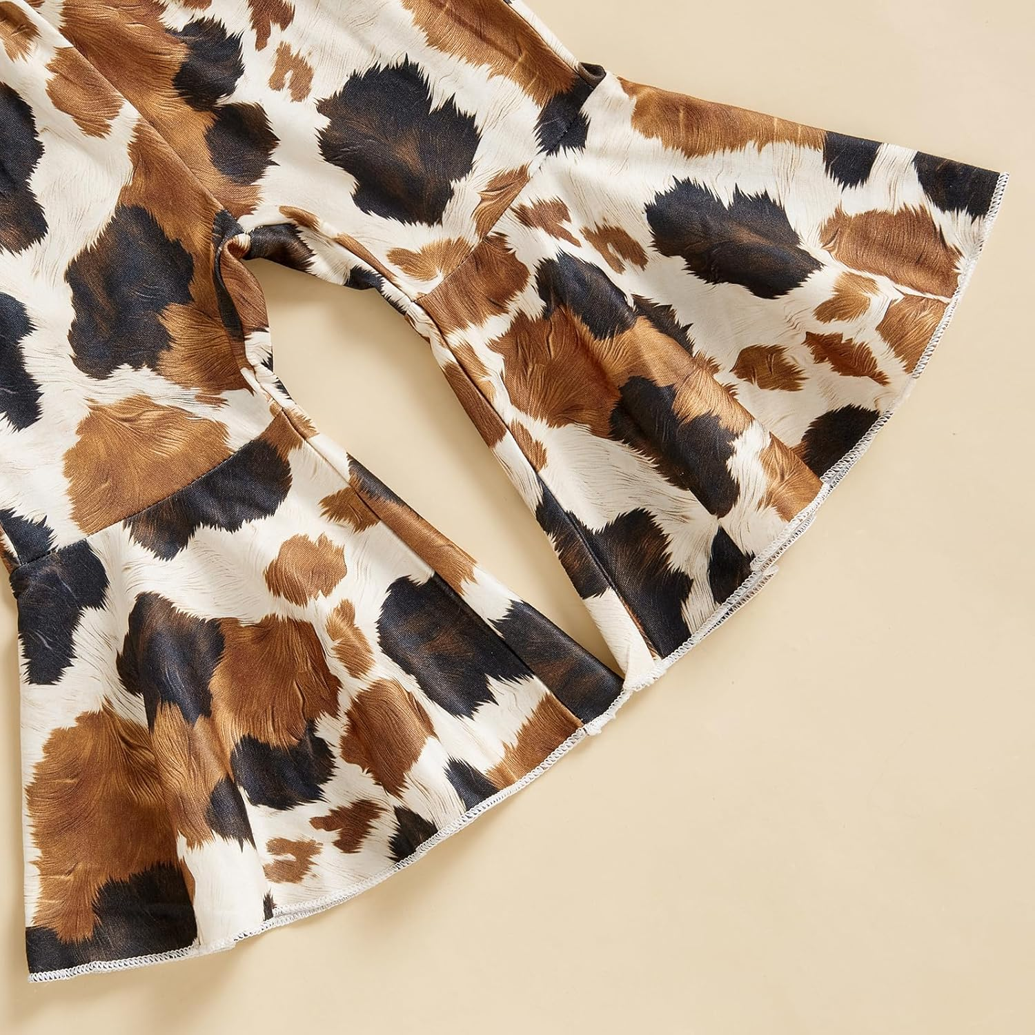 Chloefairy Western Baby Girl Fall Clothes Holy Cow I'M Cute Romper Bell Bottoms Flare Pants Set 3Pcs Infant Cowgirl Outfit image number 7