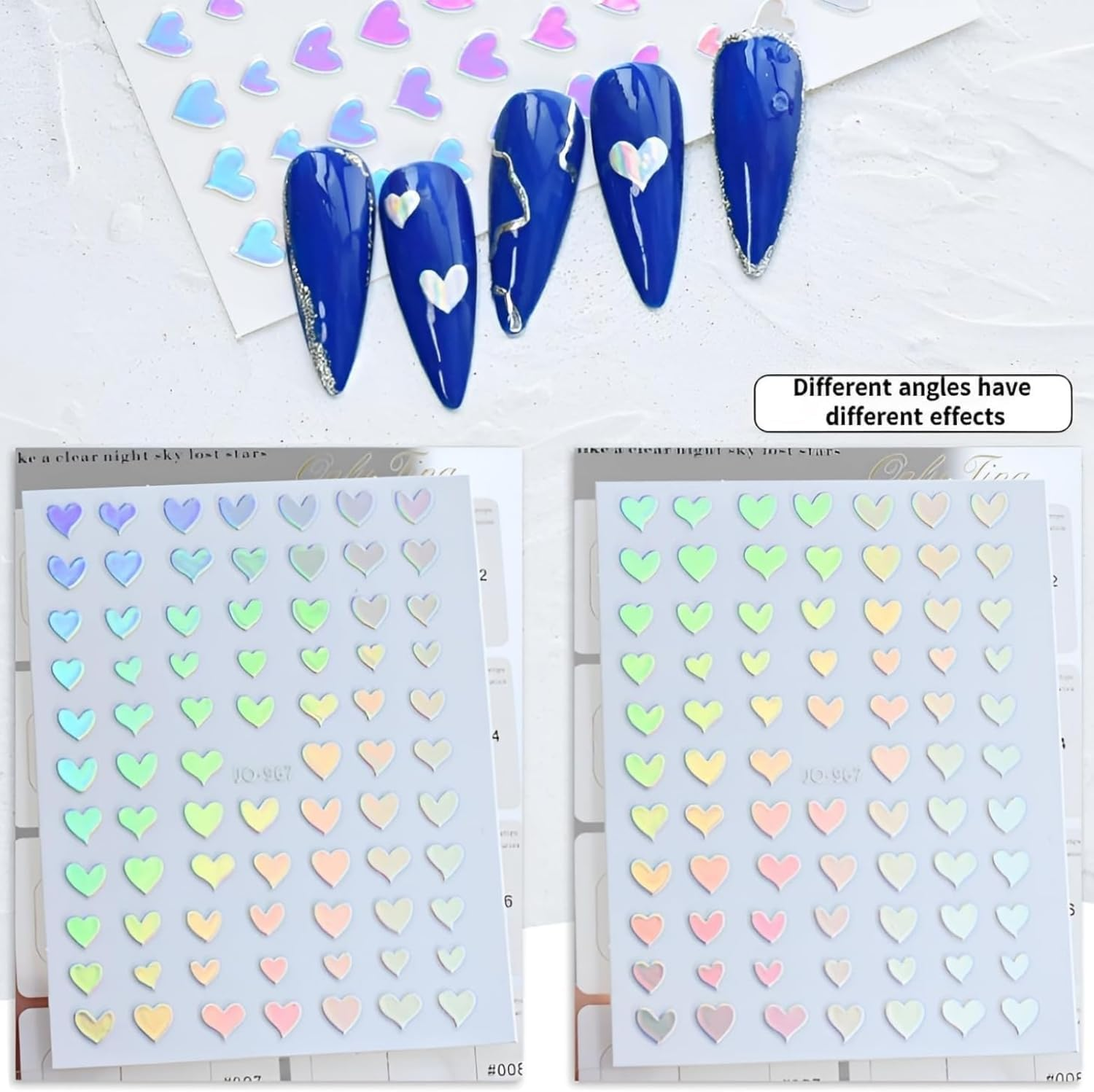 PQCLXUYA 5 Sheets Aurora Nail Art Stickers Decals 3D Self-Adhesive Pegatinas U&ntilde;as Glitter Holographic Star Heart Nail Supplies Nail Art Design Supplies Decoration Accessories for Women (Silver)