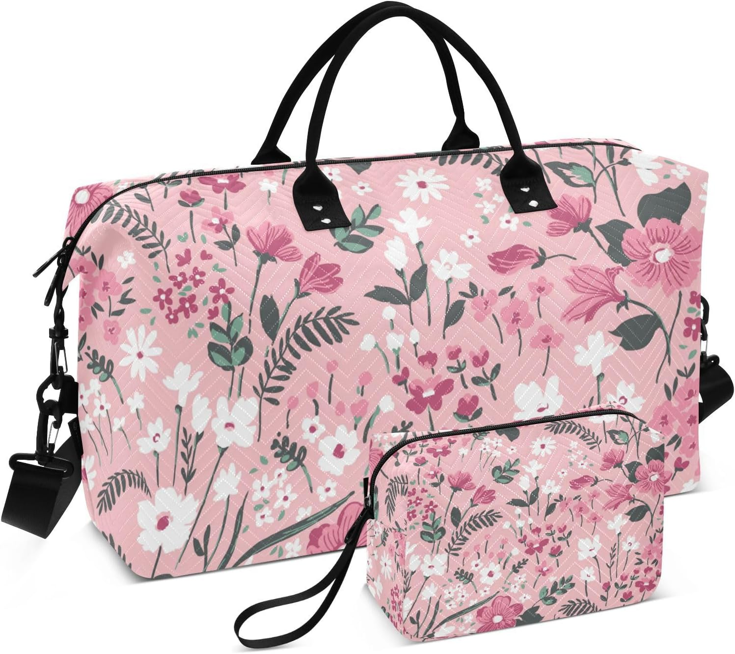 Luggage Travel Bag Overnight Bag Trendy Floral Mid Century Modern Tote Bag with Adjustable Strap for Gym Waterproof, Trendy Seamless Floral Mid Century Modern, Set of 2, Art Deco image number 4