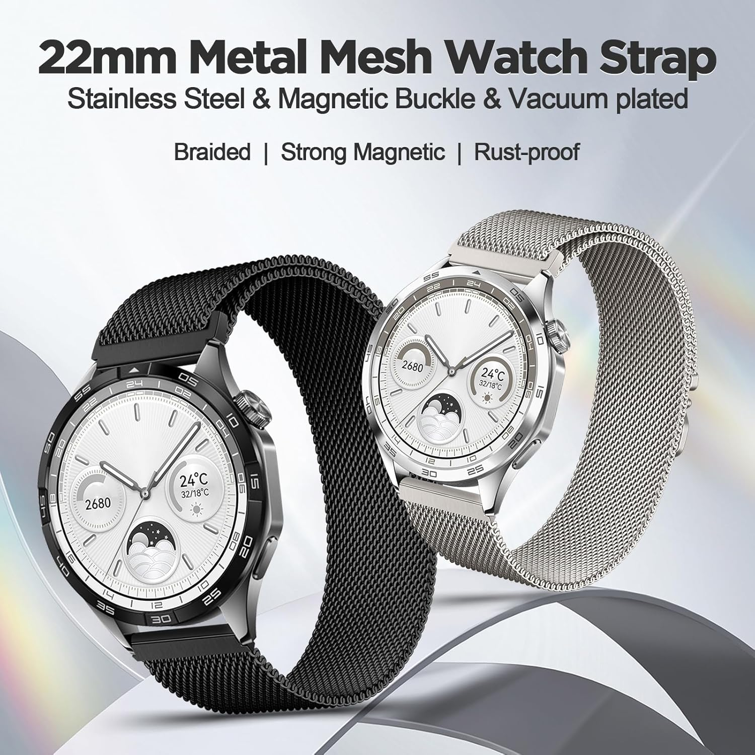 Magnetic 22Mm Watch Band Stainless Steel Compatible with Huawei Watch GT 5 GT 4 46Mm Metal Strap Huawei Watch 4 Band for Gtr,Venu 3,Vivoactive 4 Mesh Loop with Parachute Clasp - Black image number 6