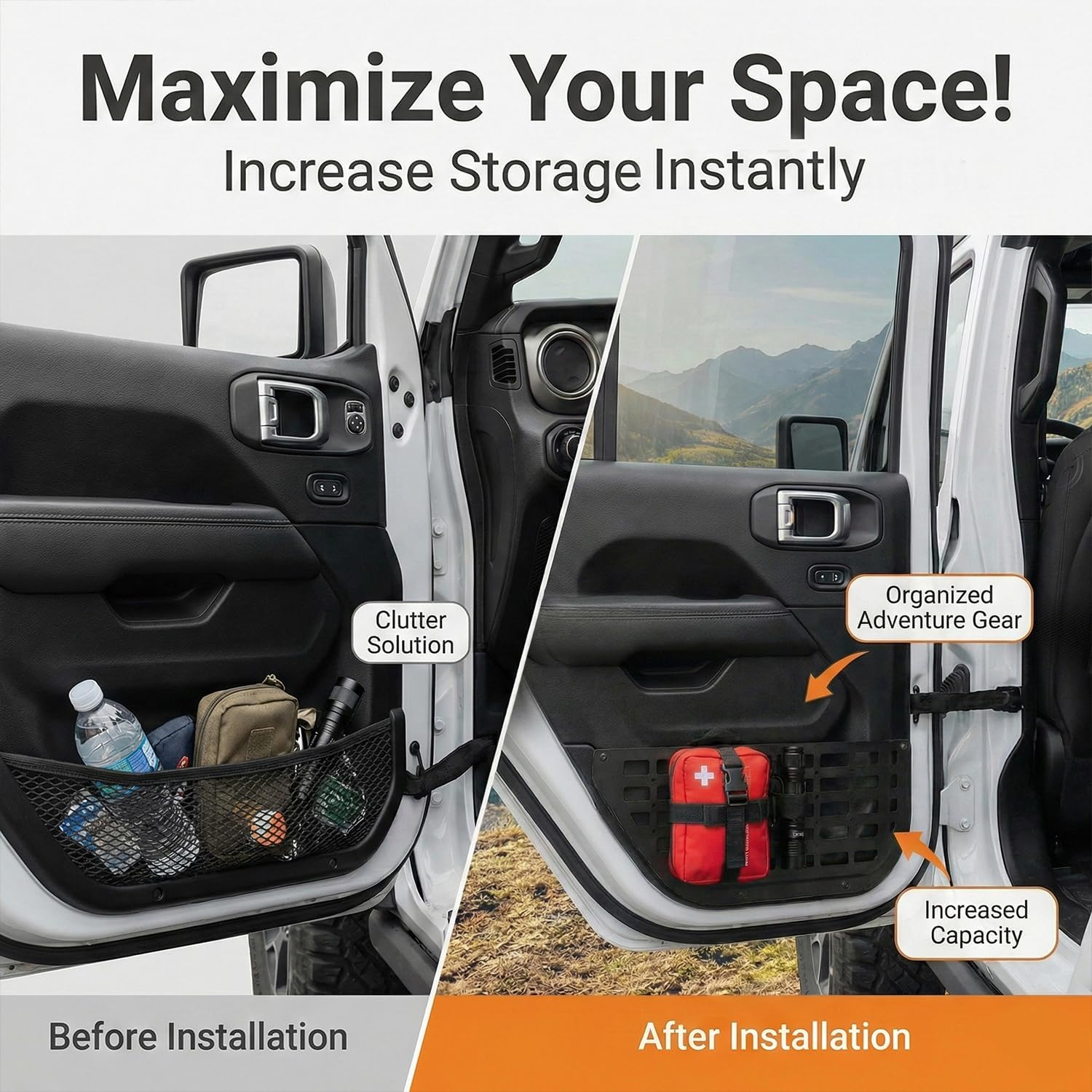 DV8 Offroad Rear Door Pocket Molle Panels for the 2018-2023 Jeep Wrangler JL & 2020-2023 Jeep Gladiator JT | Molle Design Allows for Multiple Gear Mounting Solutions, Black, MPJL-06 image number 4