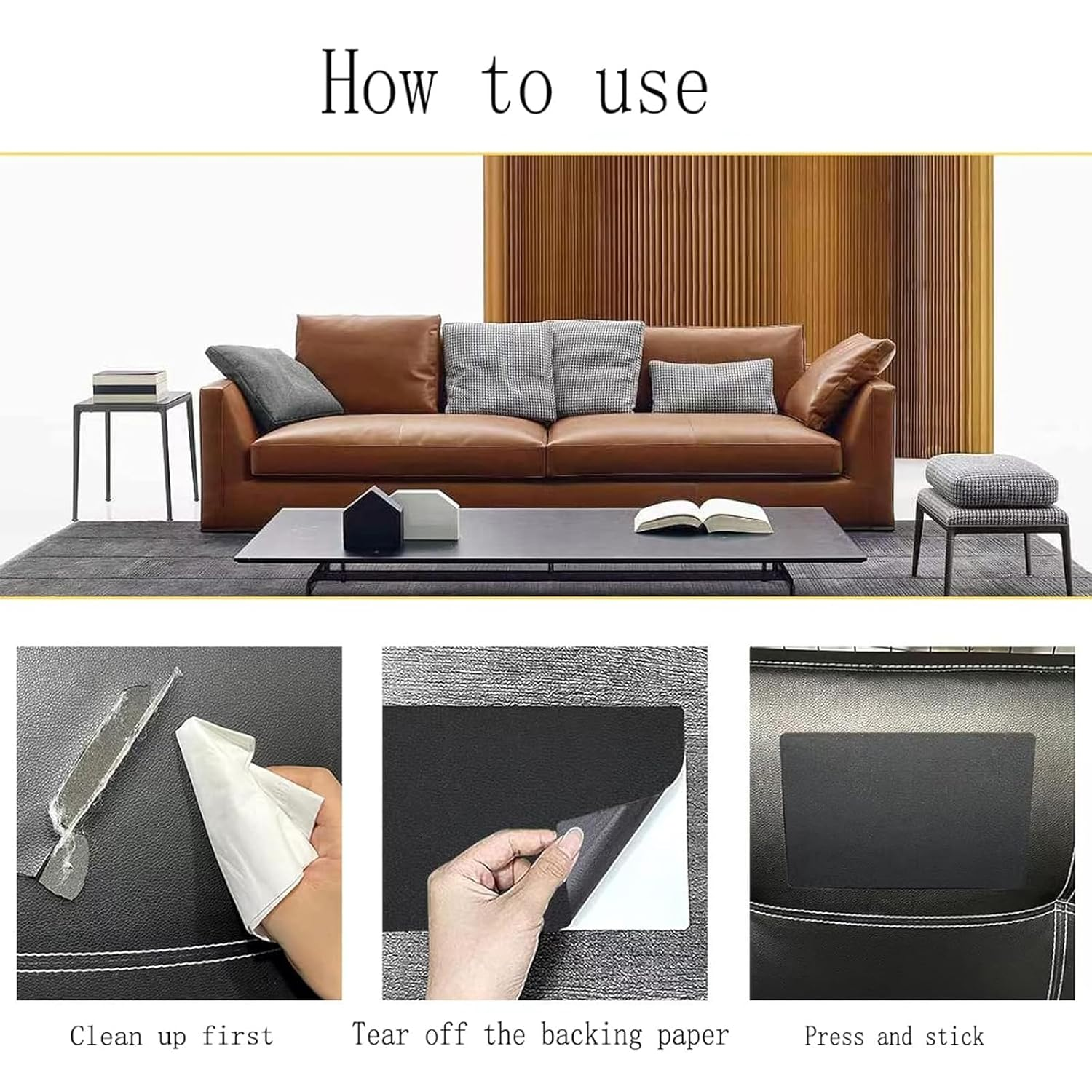 2 Rolls Repair Patch, 10X150Cm Self Adhesive Patch for Furniture, Car Seats, Sofa, Couch, DIY Leather Repair Kit, Black image number 6