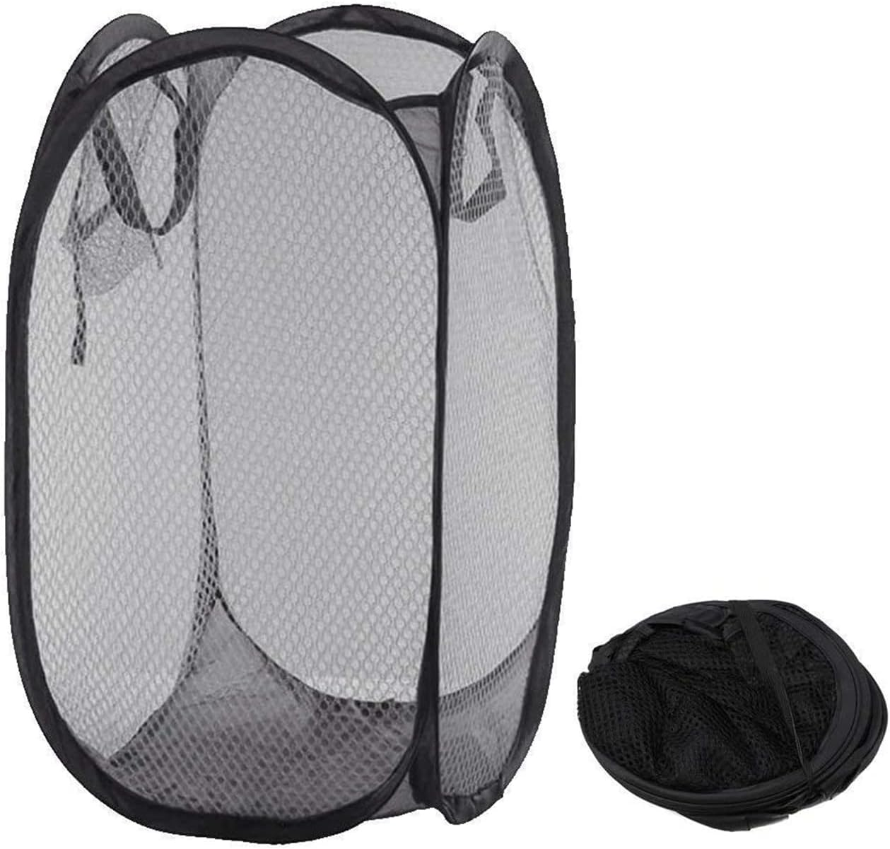 Homeshopa Laundry Baskets Pop up Mesh Washing Bag, Foldable Dirty Clothes Baskets with Handles&Side Pocket, Collapsible Toy Tidy Storage Organiser, Great for Kids Room, College Dorm Travel (Black)