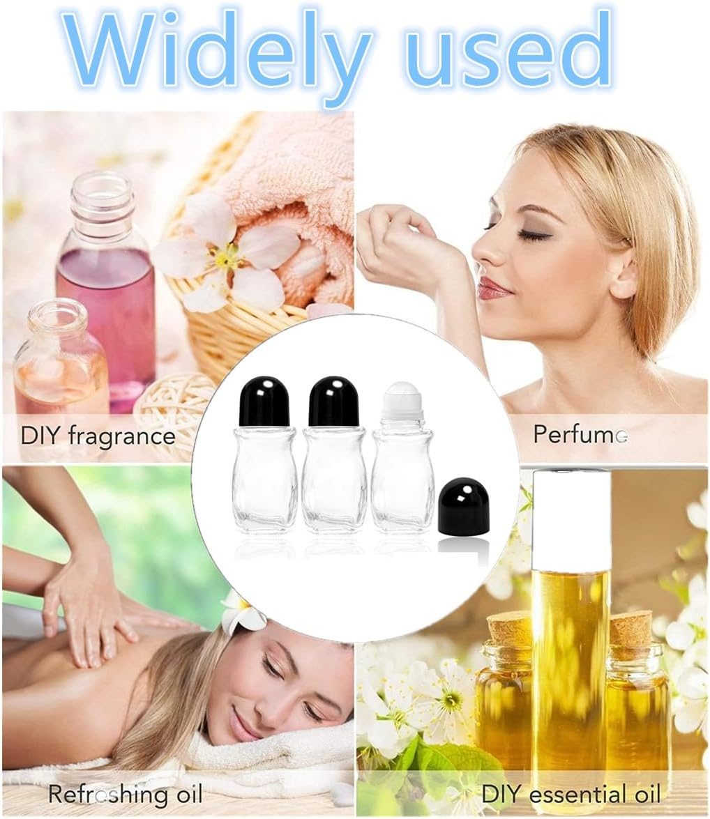 3 PCS Glass Empty Roller Bottles with Plastic Ball, Deodorant Roll on Containers Leak Proof Massage Ball Cap for Essential Oils Perfume Cosmetics (Black Cover，50Ml) image number 1