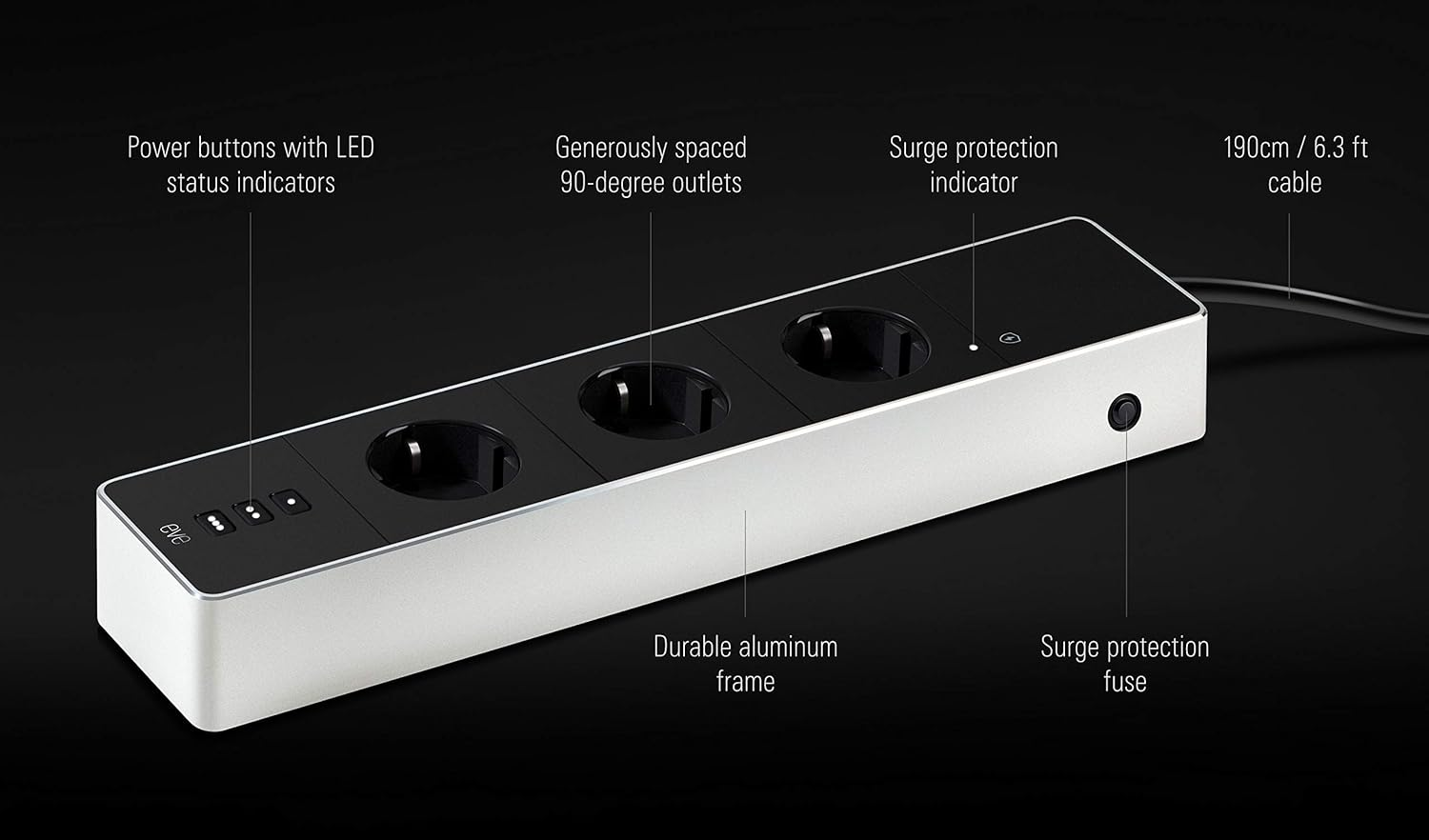 Eve Energy Strip - Connected Power Strip with Consumption Meter, Lightning, Surge and Overcurrent Protection, and Apple Homekit Technology image number 3