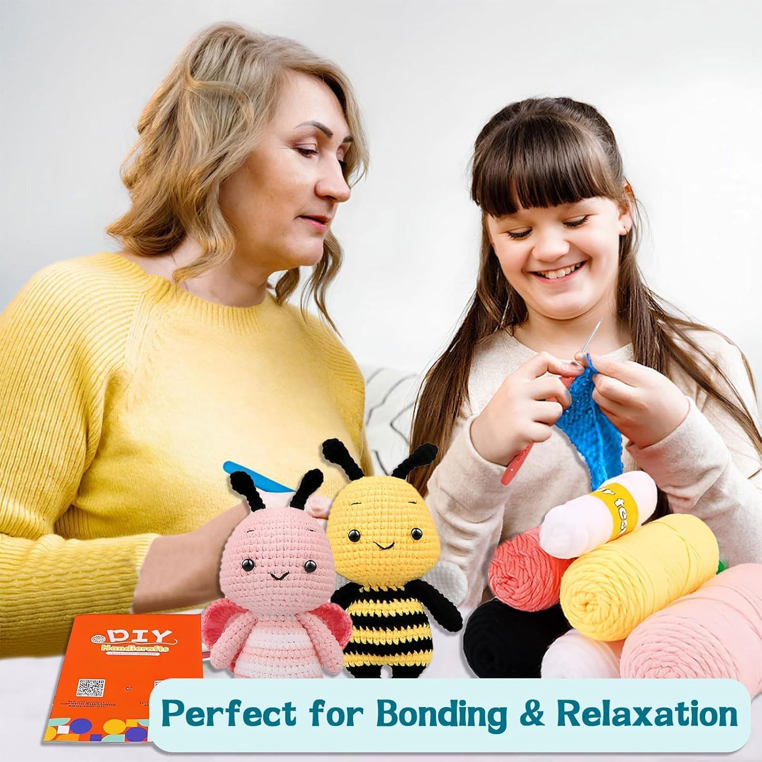 Crochet Kit for Beginners,Crochet Animal Kit for Beginners with Step-By-Step Video Tutorials,Learn to Crochet Kit for Kids Ages 13+ and Adults,Crochet Decoration Supplies DIY Craft Gift,Crochet Bees image number 5