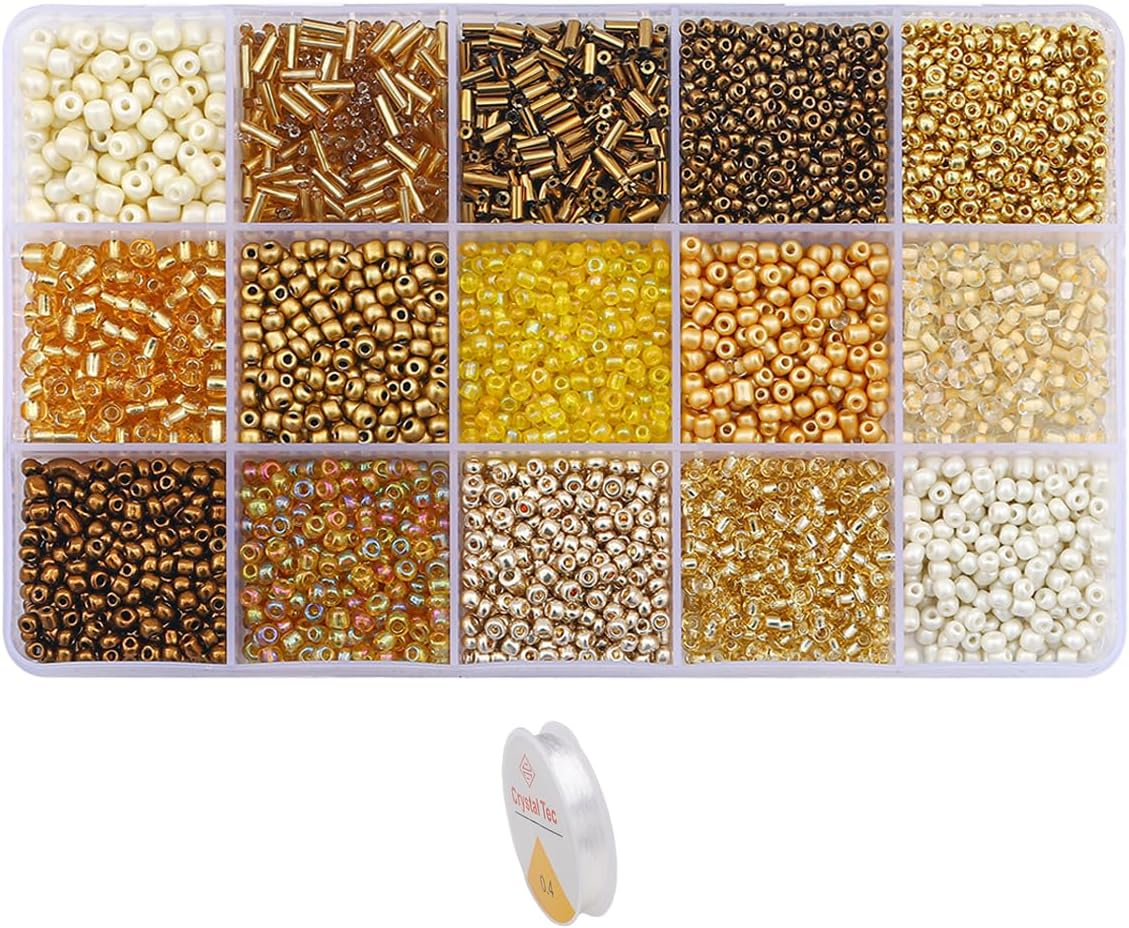 Mix 15 Color Glass Seed Beads .Glass Bugle,Beads Loose Kit for Jewelry Making,Diy Craft Beading, (Green)