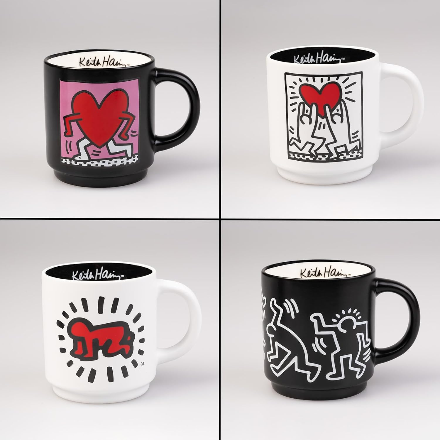 Grupo Erik Mugs Set of 4 Keith Haring | Stacking Mugs with Stand 10.8 Oz - 300Ml Coffee Cups Espresso | Graffiti Art Gifts for Friends, Cool Gifts for Men & for Women image number 1