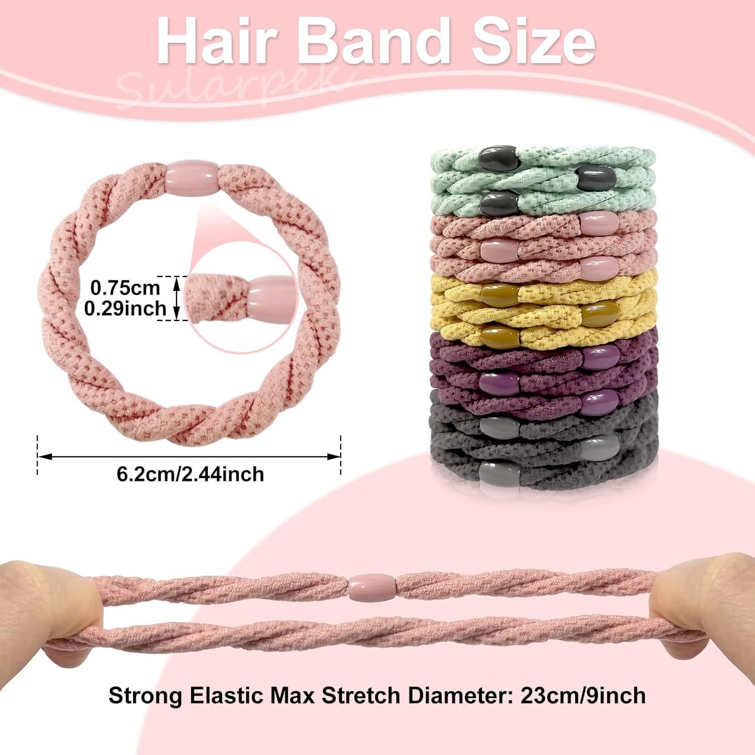 Sularpek Hair Bobbles Girls, Pack of 15 Hair Bobbles for Women, Elastic Braid Elastics, Colourful Hair Bands, Elastic Bands, Stylish Ponytail Holders for Women and Girls, Thick and Curly Hair image number 6