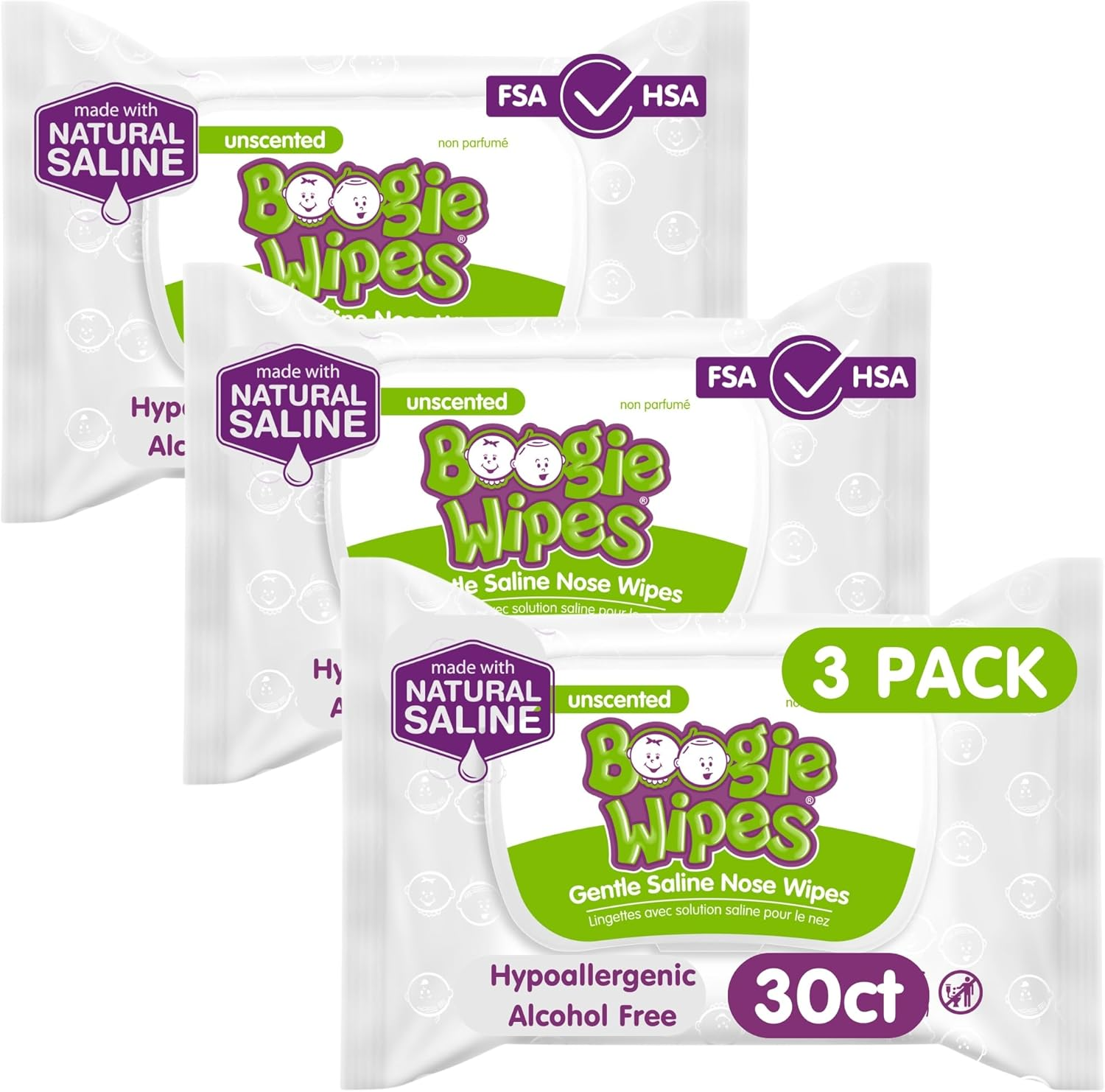 Boogie Wipes 30 Piece Gentle Saline for Stuffy Noses Simply Unscented, 3 Count image number 5