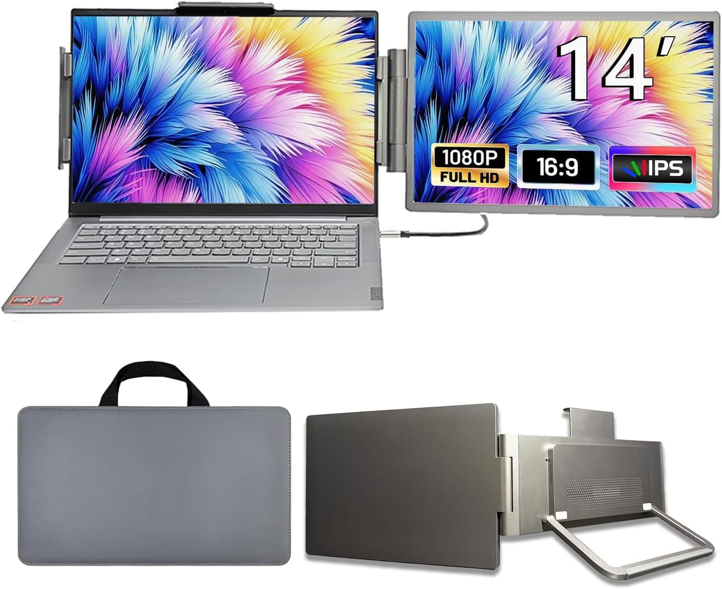 AILRINNI Laptop Screen Extender, 14" FHD 1080P IPS Portable Monitor for Laptops, Type-C/Hdmi/Usb-A Plug & Play Laptop Monitor Extender for 13&rdquo;-17&rdquo;, Compatible with Windows, Mac, Chrome image number 4