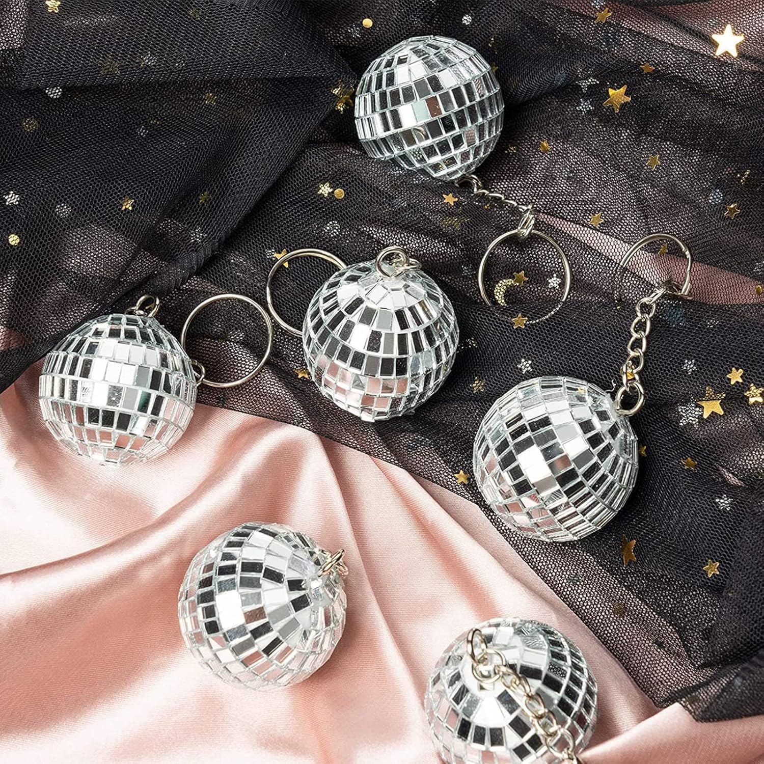 AGDGV 24 Pcs Mirror Disco Ball Keychains, Silver Disco Party Favors Keyrings for 70S 80S Theme, Halloween Christmas Birthday Decorations, Classroom Rewards, Mini Disco Ball Party Supplies image number 2