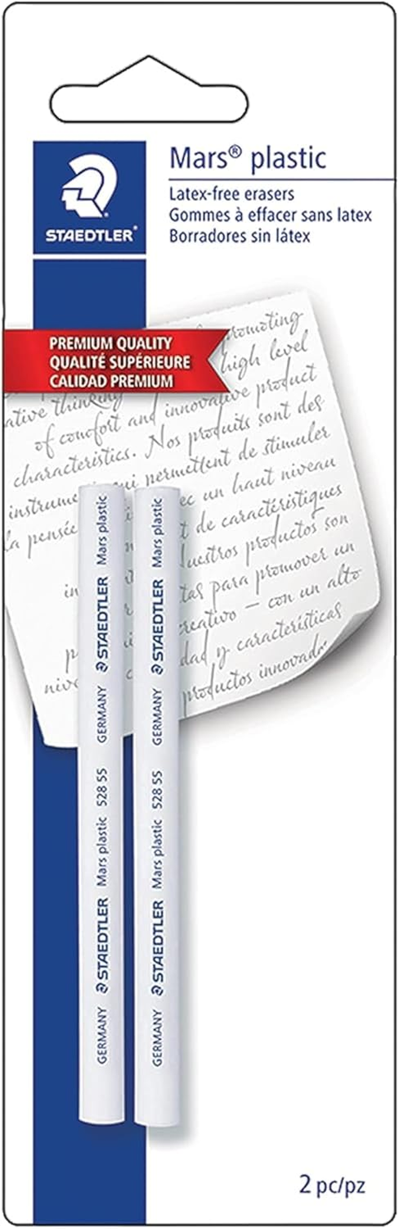 Staedtler Mars Plastic Eraser Refillable Holder, Includes Eraser (52850Bk),Blue - 2 Eraser Refills