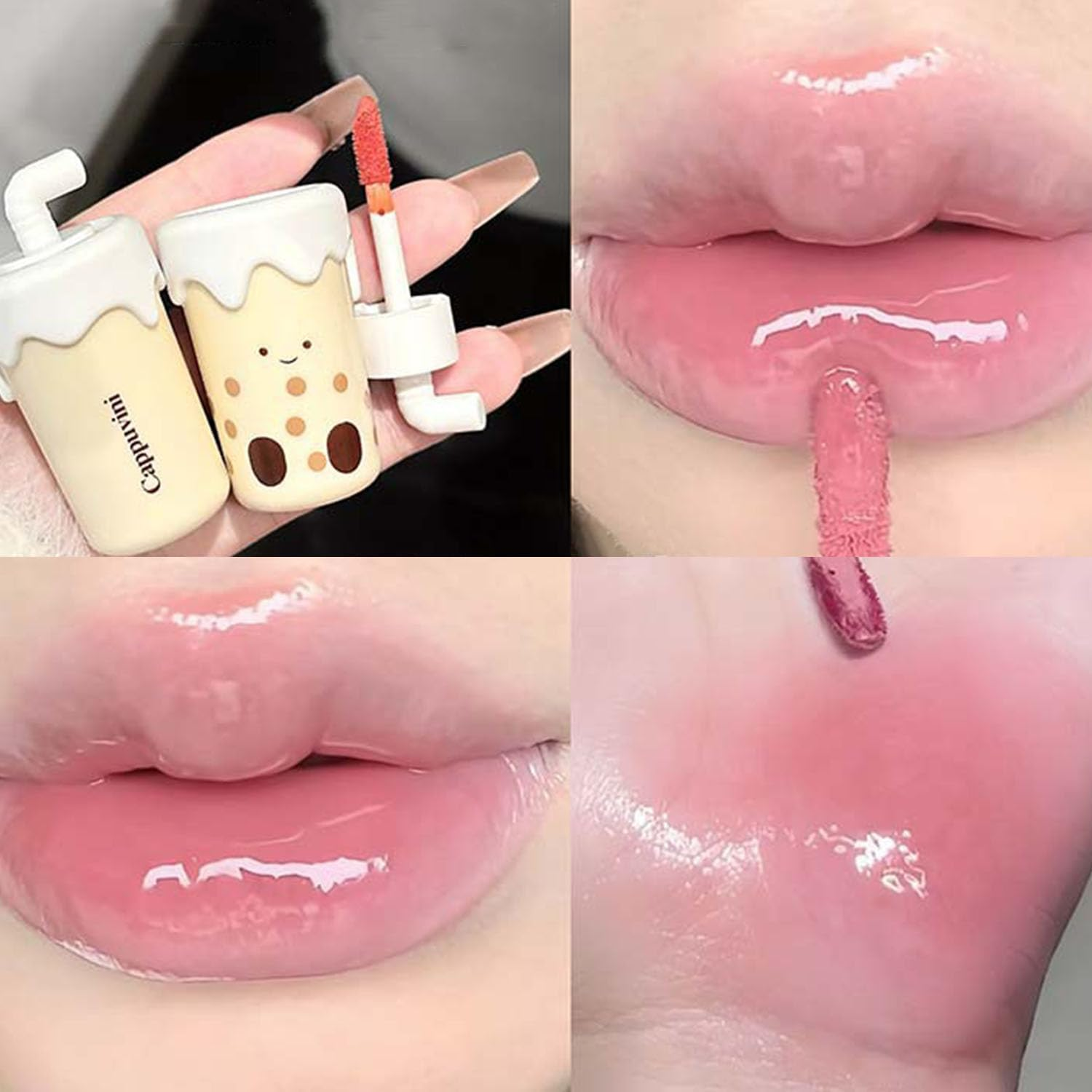 Baorder 4 Colors Hydrating Glossy Lip Gloss Set,Cute Milk Tea Liquid Lipstick Kit,Moisturizing Tinted Lip Balm,Plumping Lip Glaze,High Shine and Mirror image number 1