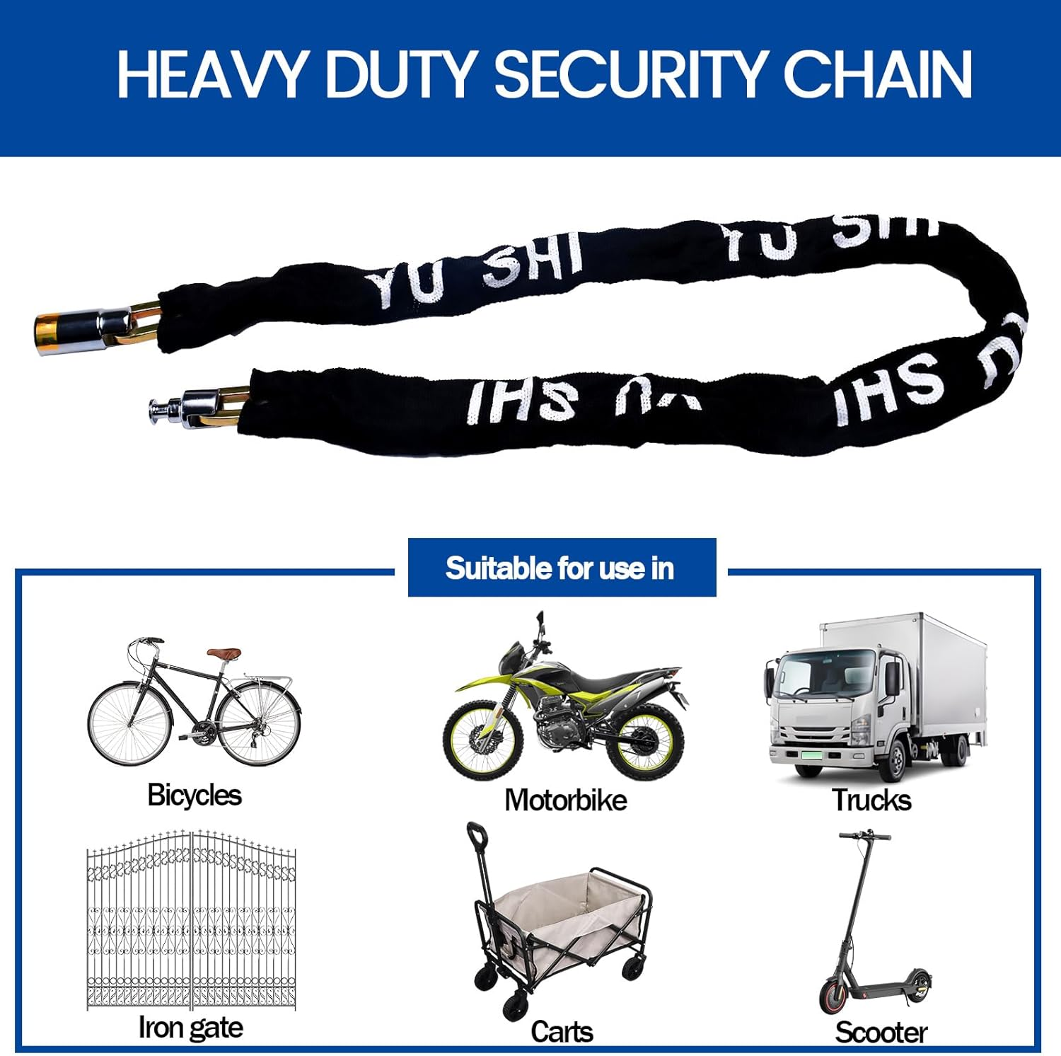 Bike Chain Lock with 2 Keys, 4.26FT Bicycle Locks Heavy Duty anti Theft, Bicycle Chain Locks, Bike Lock Chains for Motorbikes, Trucks, Iron Gates, Trolleys (Black) image number 3