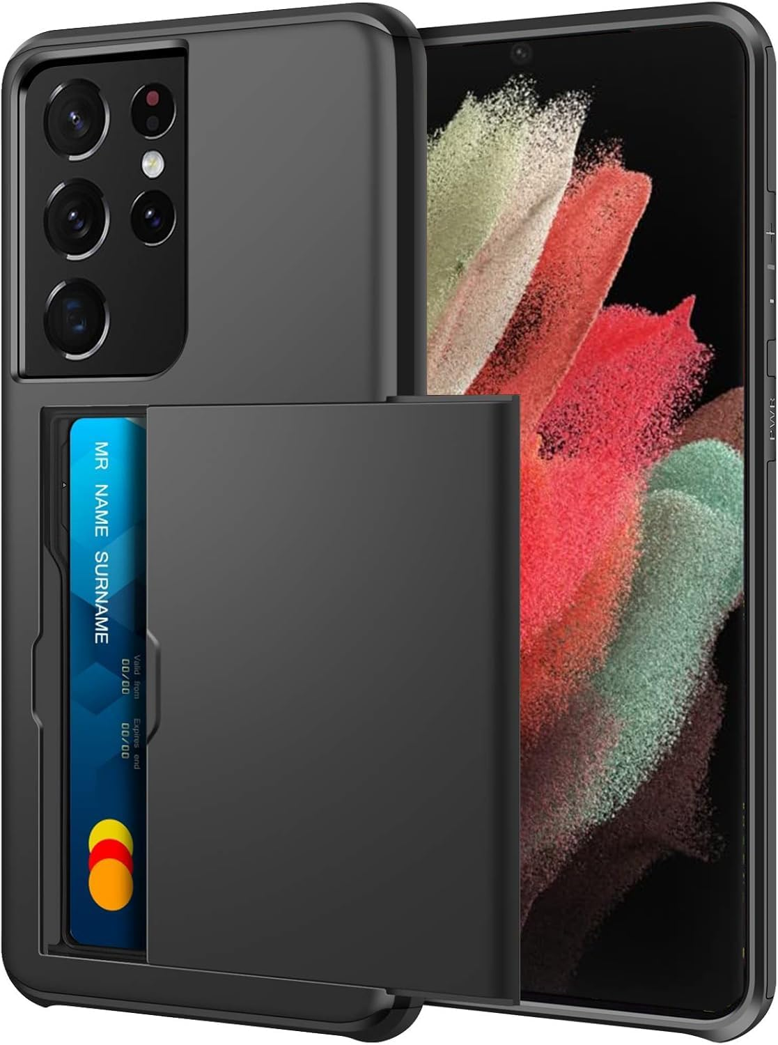 For Iphone 12 Mini Case with Credit Card Holder, Areaphmet Wallet Case Slide Cover Dual Layer Hard PC Rubber Cover Phone Case for Iphone 12 Mini 5.4'' 2020 Black image number 6