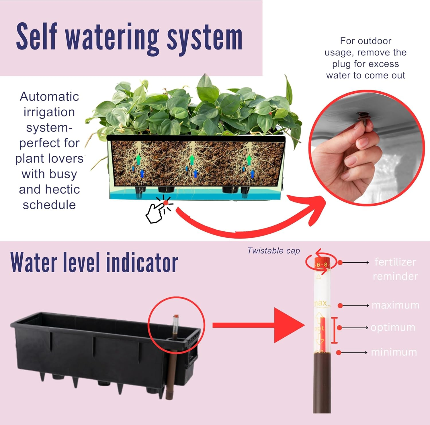 Lalagreen Wall Planter for Outdoor (2 Pack, 20 Inch) White Self Watering Rectangular Window Boxes Planters to Attach to House with Bracket, Country Vertical Plant Wall Holder Indoor Garden Minimalist image number 3