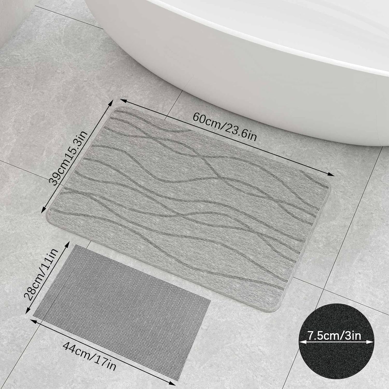 DAWNTREES 2 Pack Stone Bath Mat, Diatomaceous Earth Shower Mat, Non-Slip Super Absorbent Quick Drying Bathroom Floor Mat, Natural, Easy to Clean image number 3