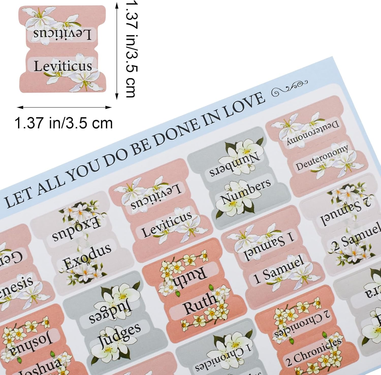 VANRA Bloom Floral Bible Tabs for Women Study Bible 75 Peel-And-Stick Large Print Laminated Bible Index Tabs Flower Bible Journaling Supplies Accessories Book Summaries Labels (Flower 1) image number 1