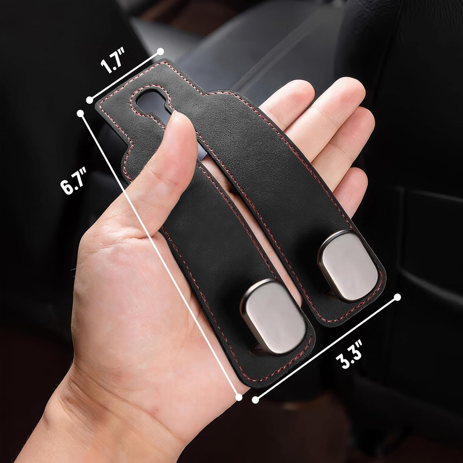 Car Seat Headrest Hook: Double Automotive Seat Back Organizers - Leather Vehicle Storage Hanger for Purse Bag Handbag 2 Pack (Black)