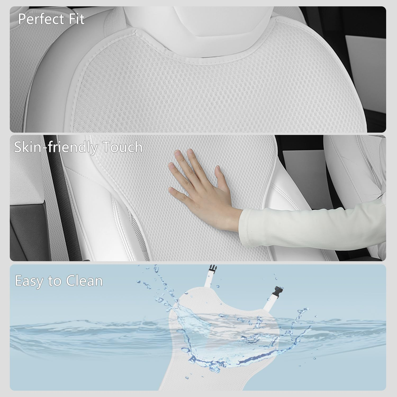 Car Seat Covers Sets for Tesla Model Y Juniper/Model 3 Highland, Ice Silk Front Bottom Seat Protectors Back Cushion, Anti-Slip Breathable Cooling Pad for Model Y/3 Accessories 2017-2026 (White) image number 6