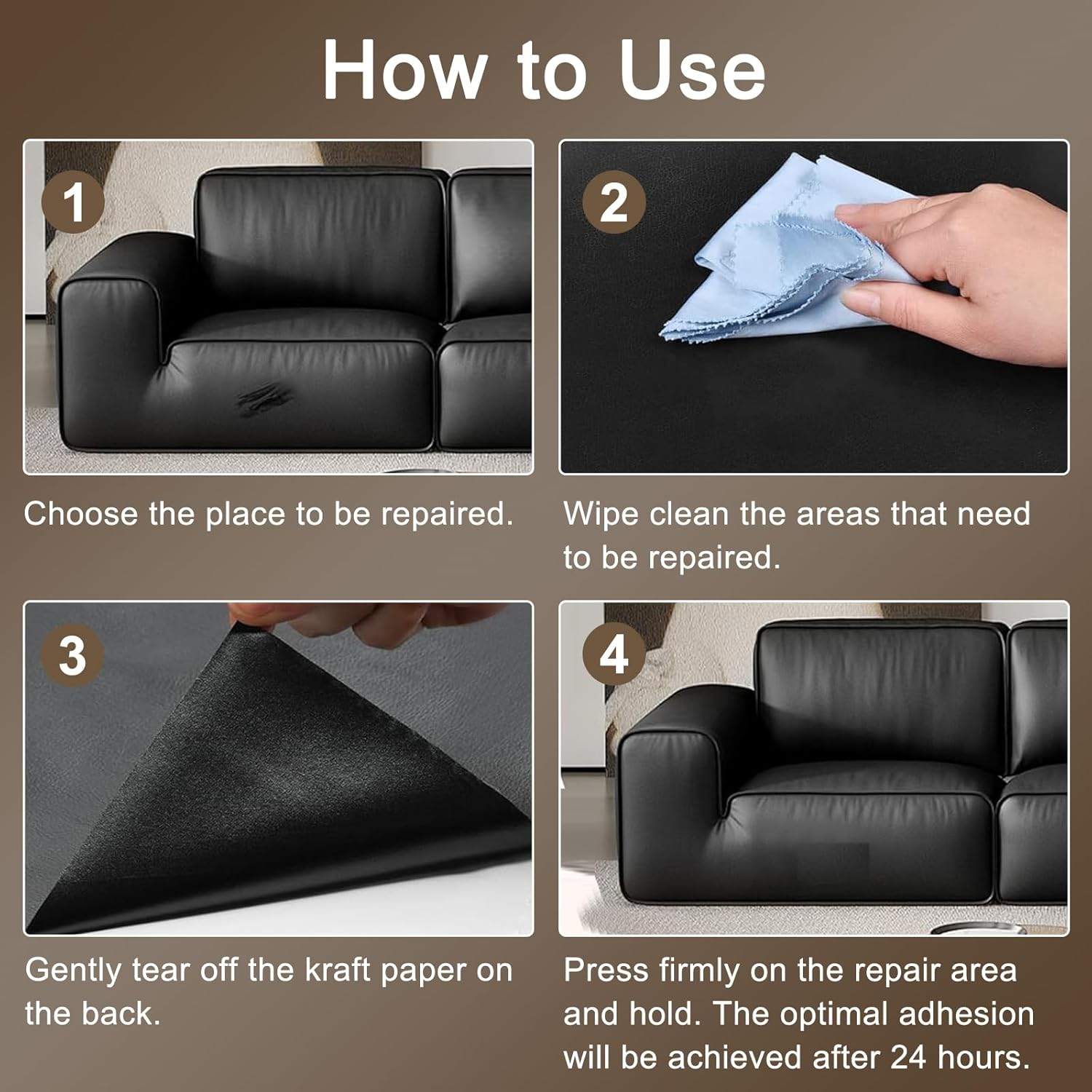 Vivva Leather Repair Tape, 137Cm X 50Cm Self-Adhesive Leather Repair Patch for Couch Furniture Sofas Car Seats, Advanced PU Vinyl Leather Repair Kit (Black) image number 5