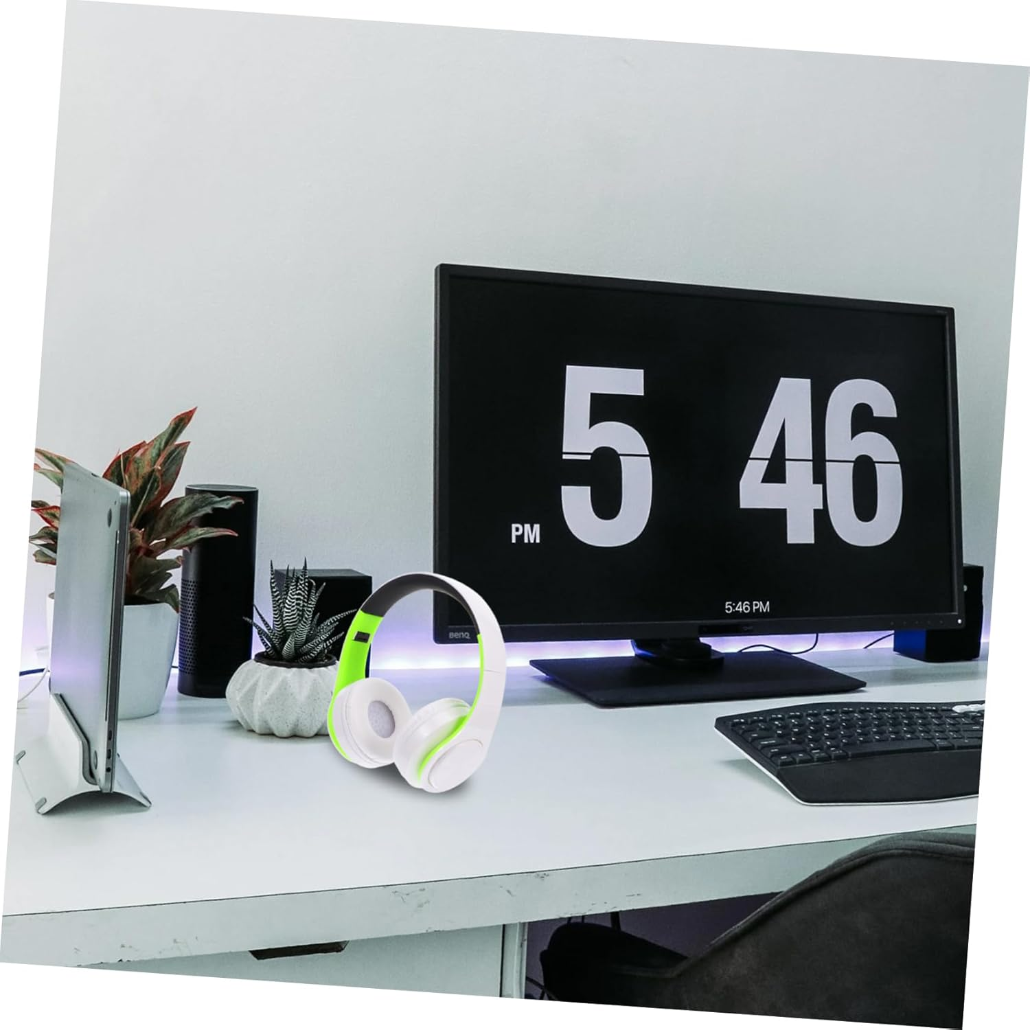 HEALSOPTHY Wireless Headset Over-Ear Foldable Wireless Headphone Noise Canceling Headset with Aux-In for Office and Sports Use Green White image number 3