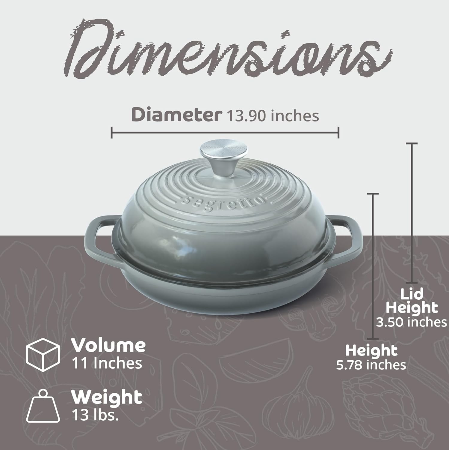 Enameled Cast Iron Bread Pan with Lid, 11&rdquo; Grigio Scuro (Gray) Bread Oven Cast Iron Sourdough Baking Pan, Dutch Oven for Bread - Segretto Cookware image number 1