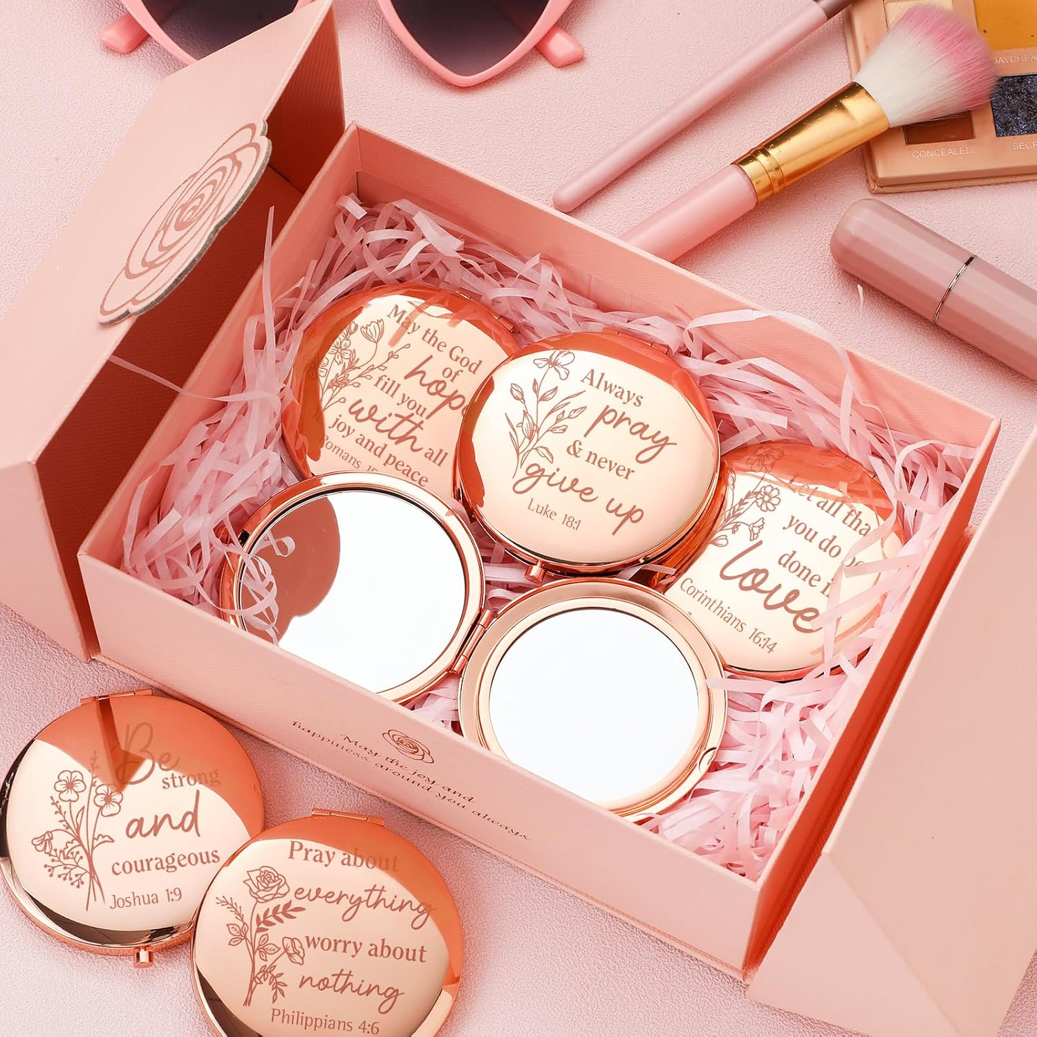 Glikceil 12 Pcs Christmas Bible Verse Gifts for Women Christian Compact Mirrors Bulk Inspirational Religious Gift Christian Gifts for Coworkers Teacher Employees Travel Church Scripture Party Gift image number 3