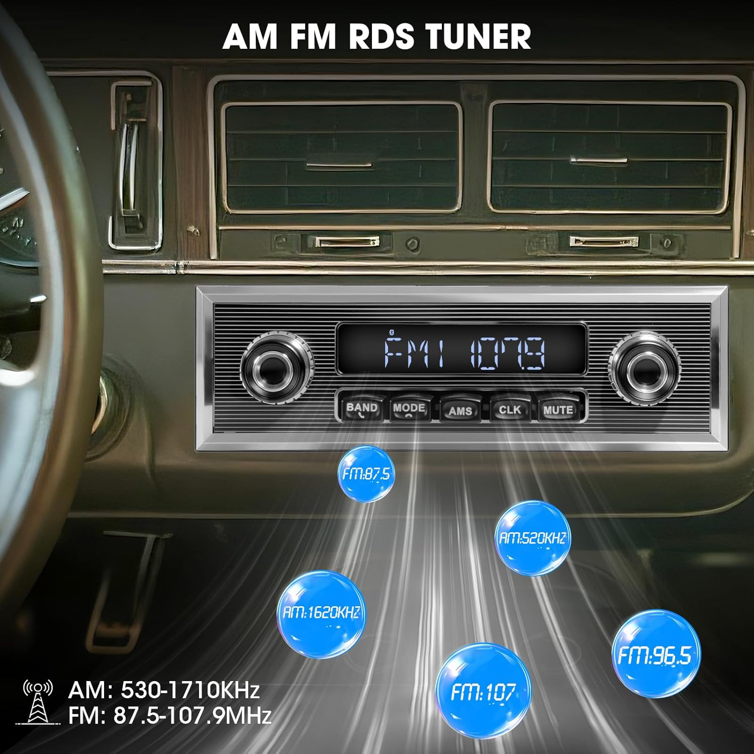 Single Din Classic Car Stereo: Vintage Retro Style Radio for Truck - Bluetooth LCD Display AM FM Receiver USB Aux-In Pre-Amp Subwoofer Output