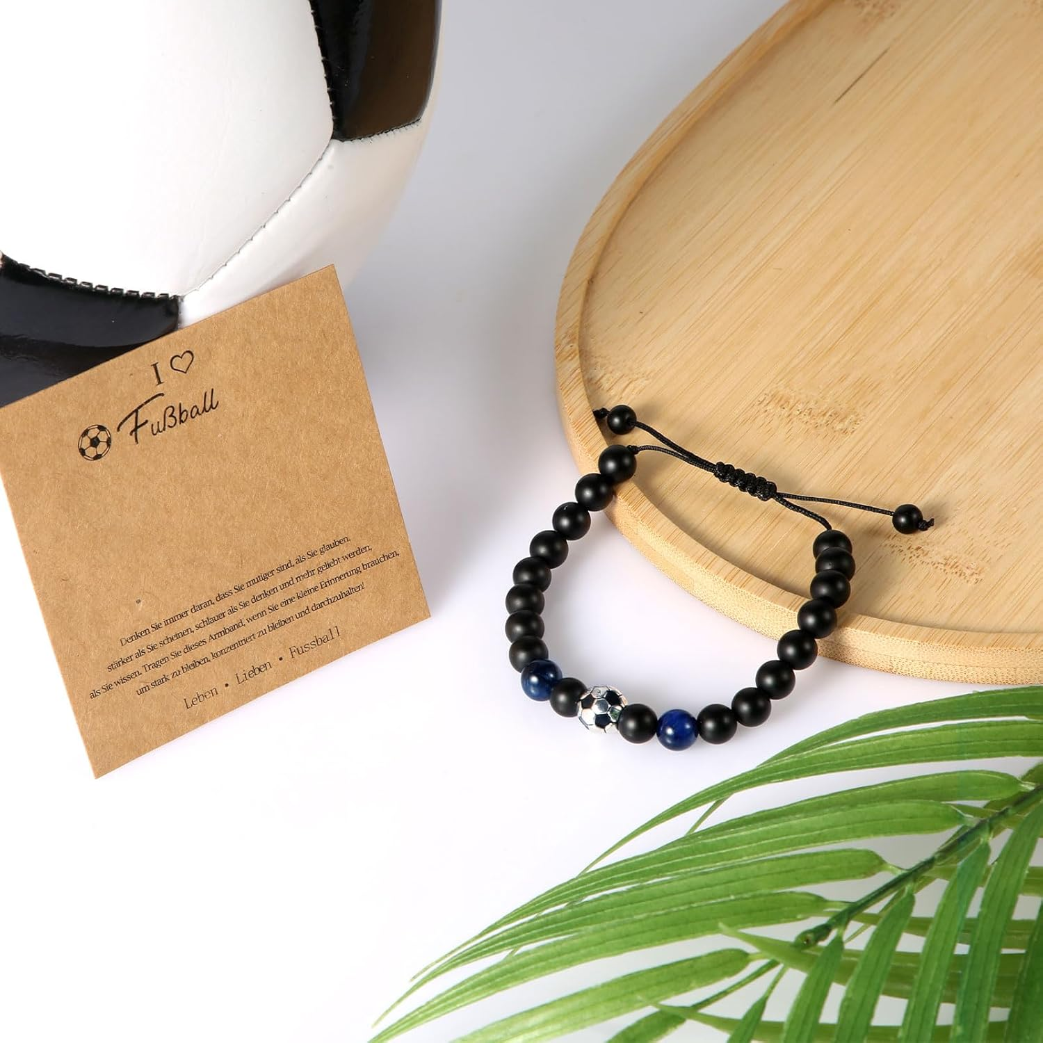 Soccer Bracelet, Adjustable Premium Blue Tiger Eye Stone Football Bracelet Soccer with Good Meanings Soccer Bracelet Graduation Birthday Gift Suitable for Teen Boys, 17-27Cm image number 3