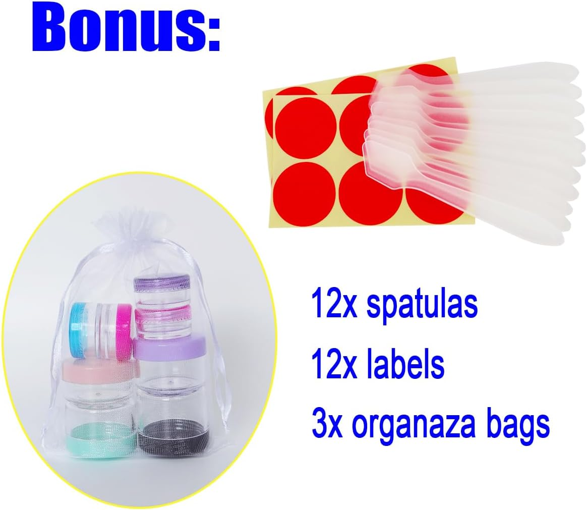 Wopanxye 12Pack 20 Gram 20Ml Jars, Small Cosmetic Sample Empty Container, Plastic round Pot Green Screw Cap Lid, Tiny 20G Bottle for Makeup, Eye Shadow, Powder, Jewelry, Sunscreens, Creams, Lip Balms