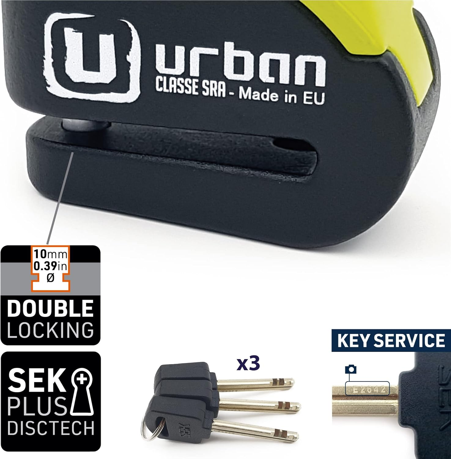Urban UR10 Hi-Tech Disc Lock with or without Alarm X2 ON, Approved SRA, Warning LED, A+ Sensitivity, &Oslash;10 Double Lock Anti-Saw Security, Heavy Duty anti Theft Wheel Brake Lock for Motorcycle, Scooter image number 3